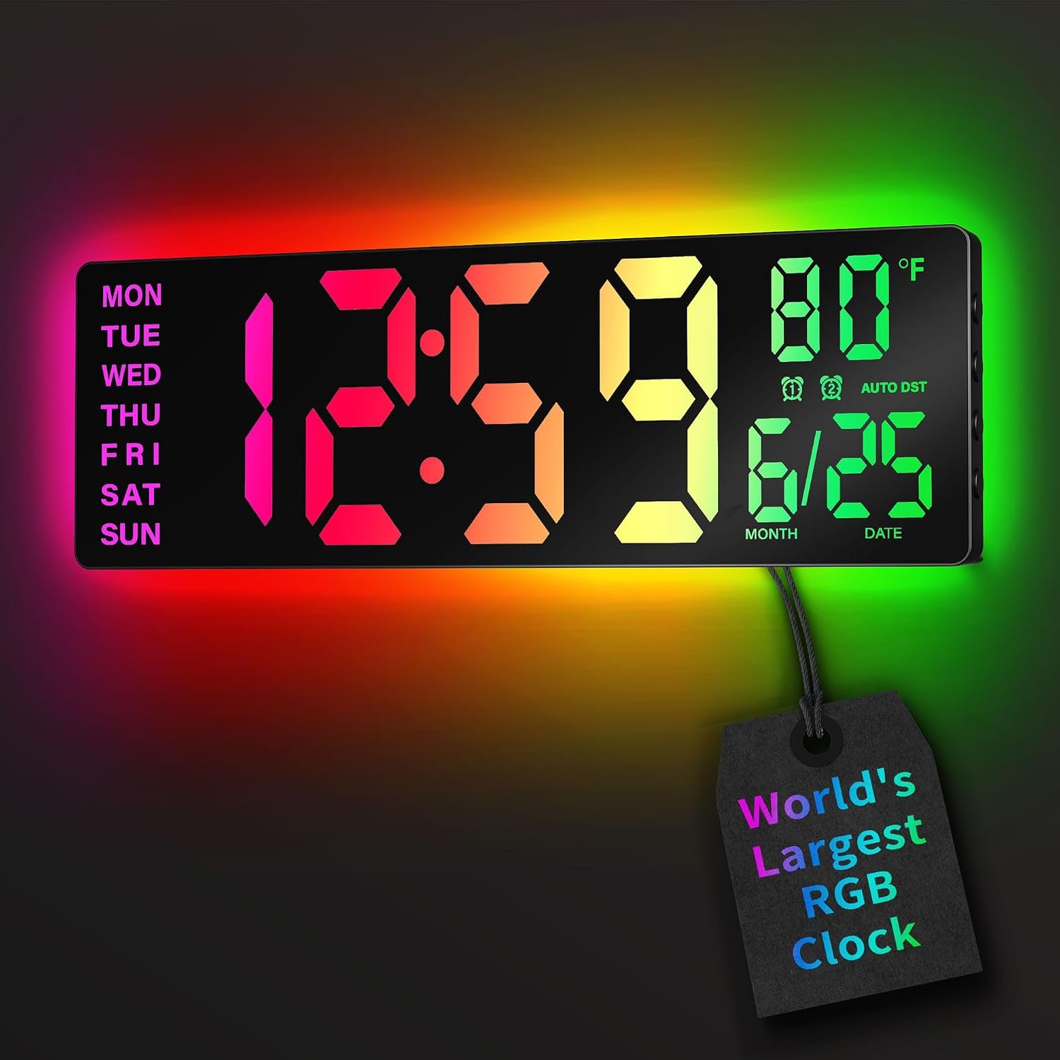 EASYERA 16.5″ Large Digital Wall Clock with BT Sync,11 RGB Lights
