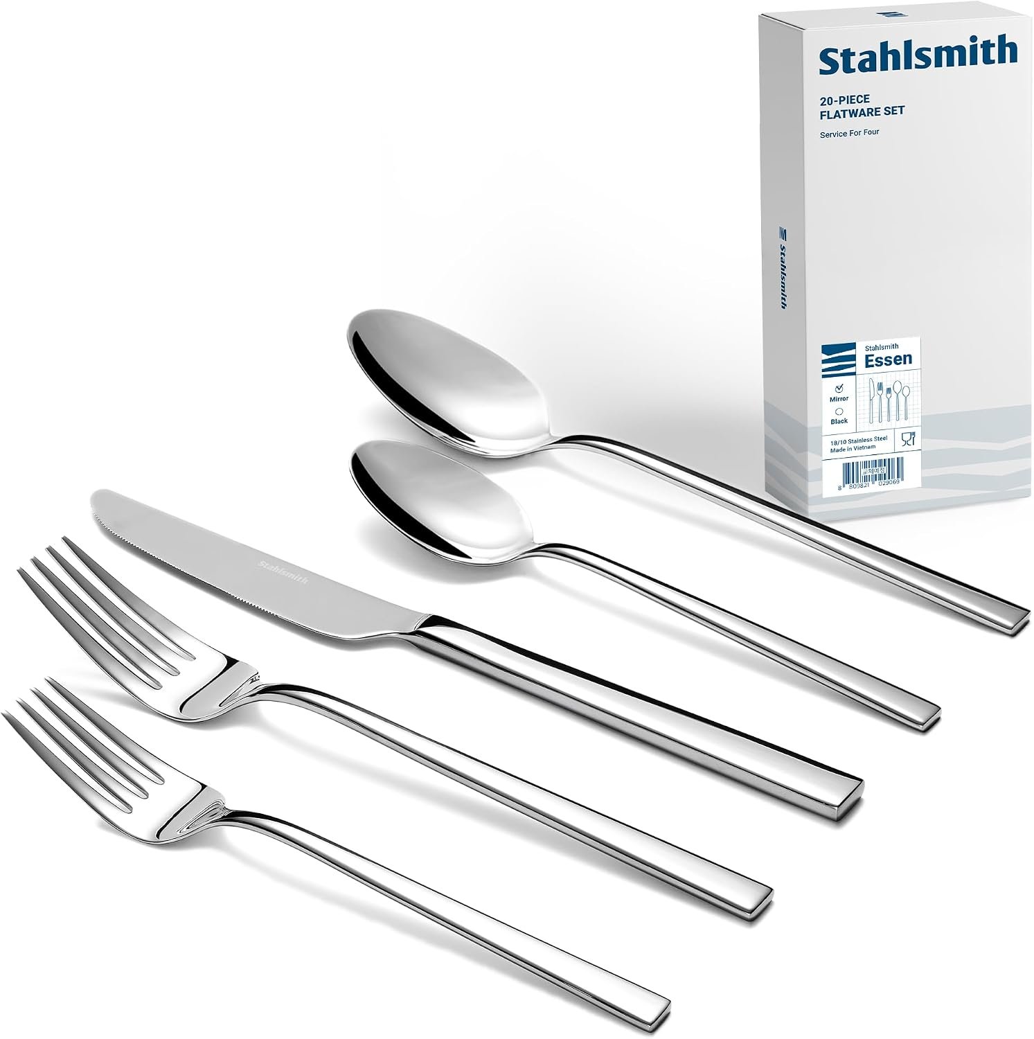 20-Piece Durable 18/10 Silverware Set, Stainless Steel Flatware (Essen)