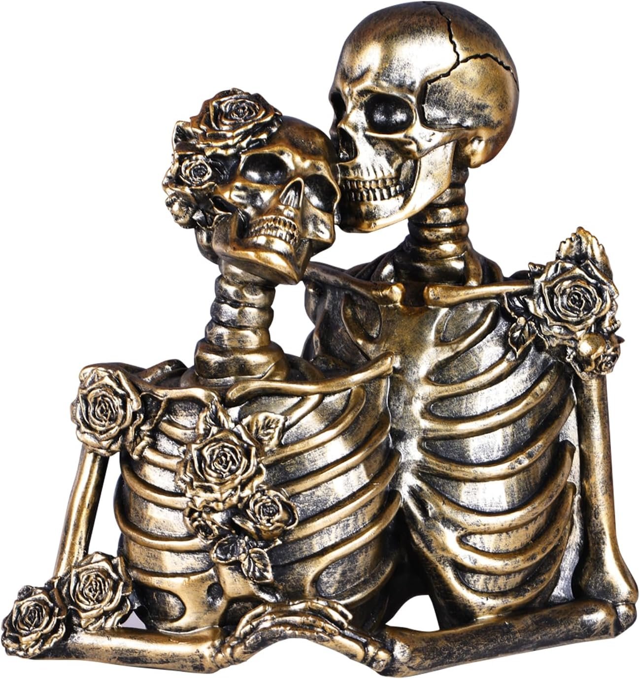 Skull Decor Halloween Decoration: Skeleton Couple Figurines Resin Gothic Statues Vintage Home Decor for Shelf Table Mantel Collectible Wedding Gift
