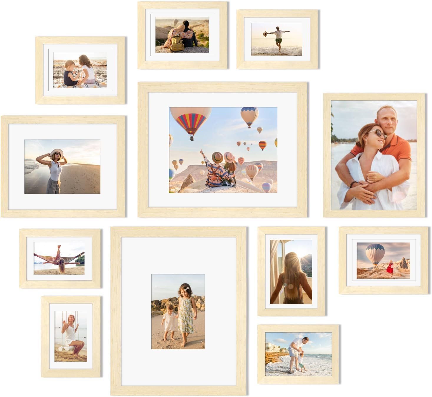 Egofine Picture Frame Set 12 Pack, Picture Frames Collage Wall Decor with Two 11×14, Two 8×10, Four 5×7, Four 4×6 for Wall and Tabletop, Made of Solid Wood, Covered by Plexiglass, Natural Wood