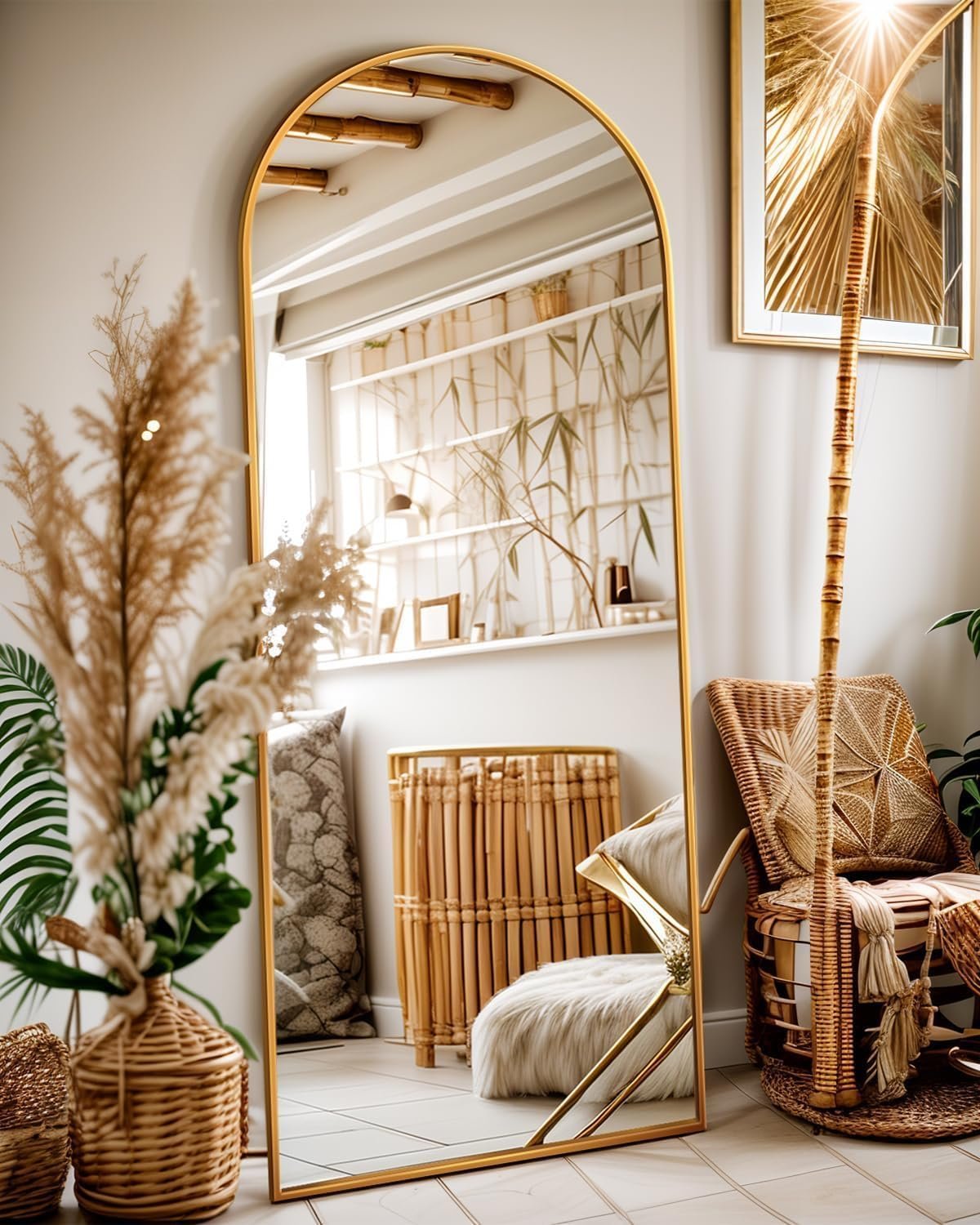 Antok 58″ x19” Arched Full Length Mirror, Floor Mirror with Stand,Gold
