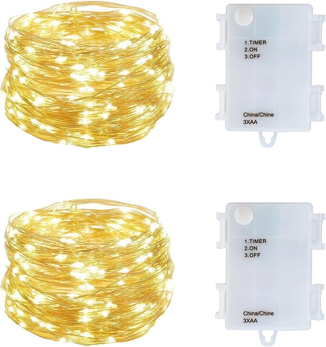 Set of 2 Battery Operated Mini Led Fairy Light Dewdrop Lights with Timer 6 Hours on/18 Hours Off for Wedding Centerpiece Halloween Christmas Party Decorations,50 LEDs,18 Feet Silver Wire (Warm White)