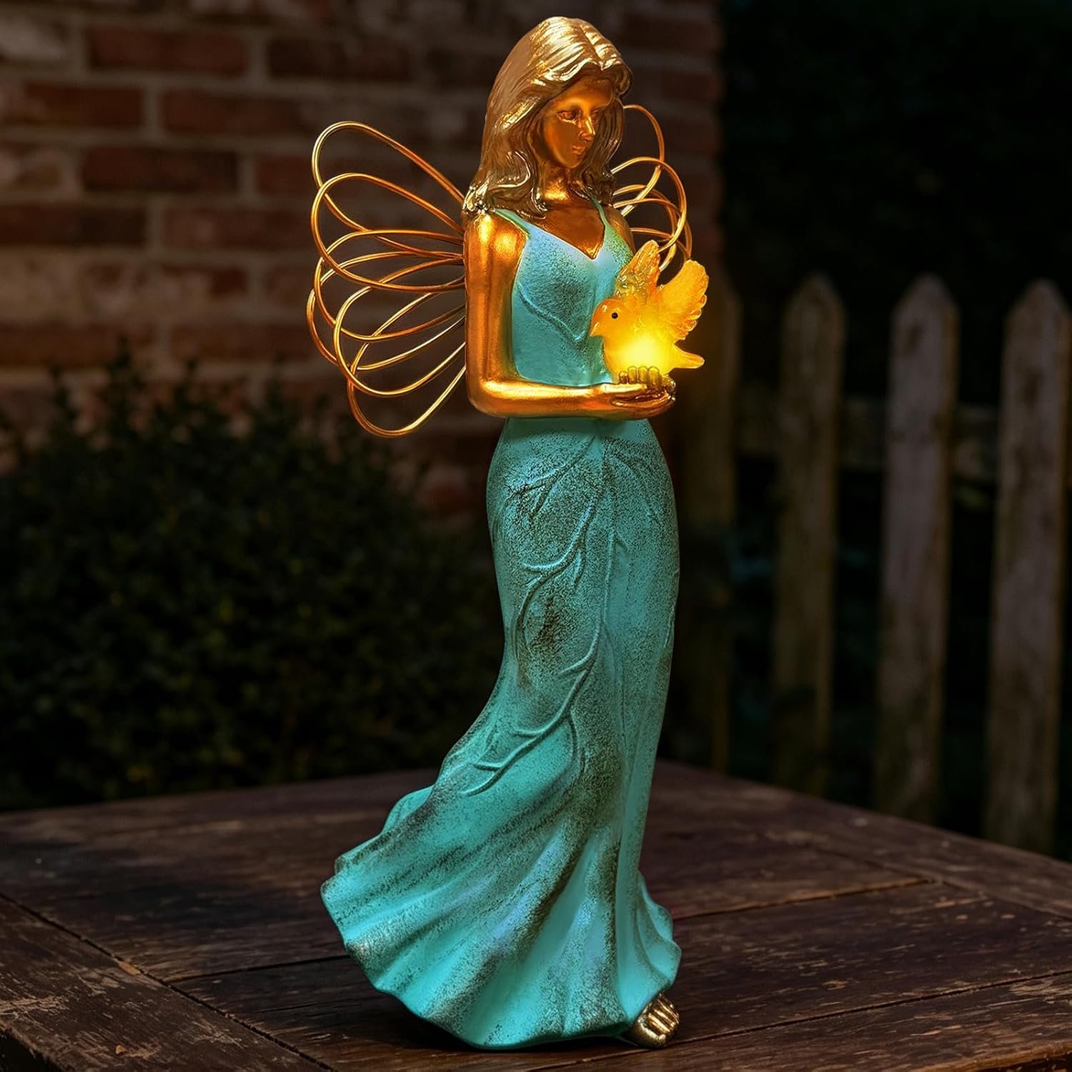 Solar Fairy Garden Statue Decor – Leaf Angel Girls with Hummingbird Figurines Lights Resin Collection Home Decoration for Outside Inside Bedroom Balcony Table Yard Patio, Birthday Gifts for Women Mom