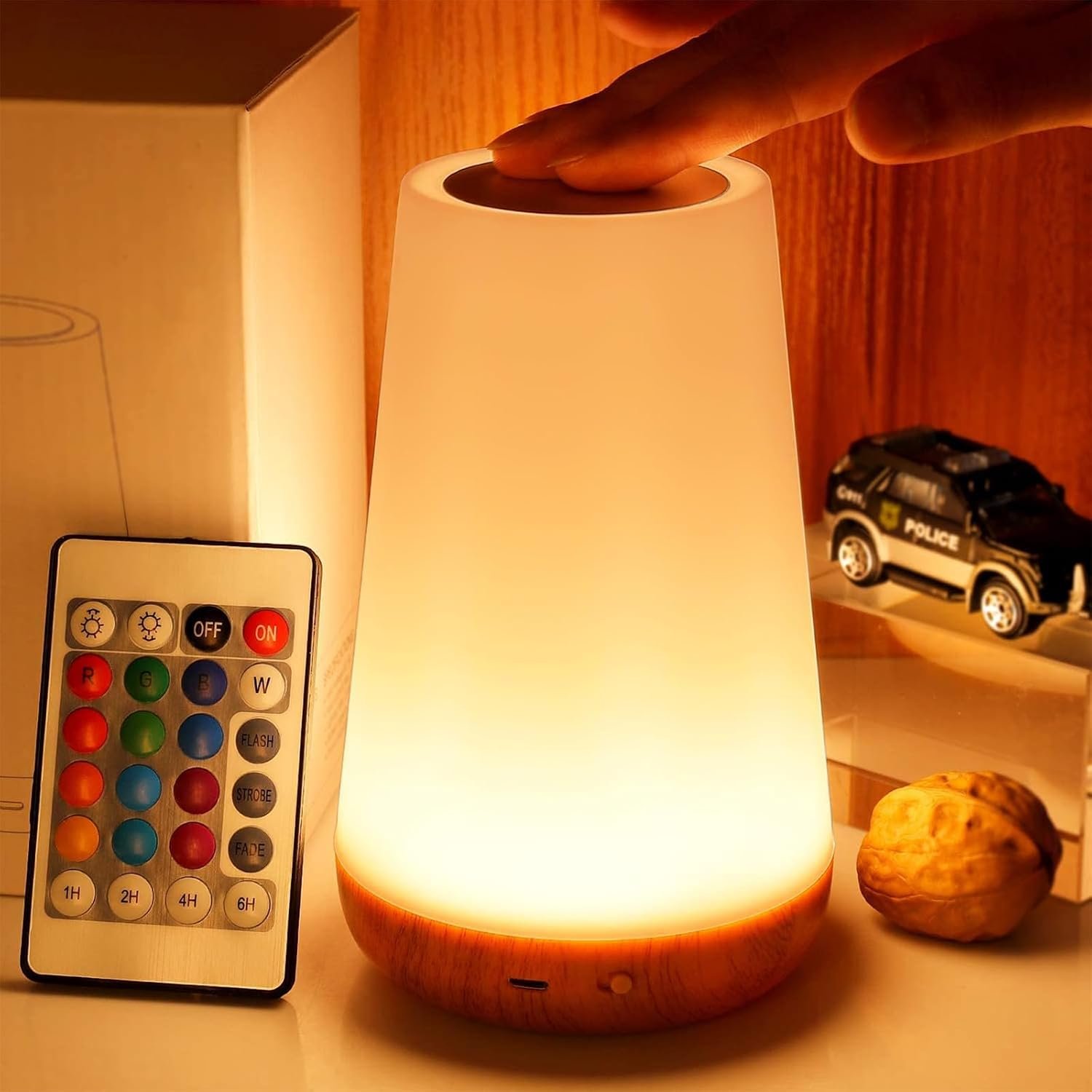 THAUSDAS Telecontrol Night Light Touch Lamp: 13 Colors, 5 Brightness, Brown