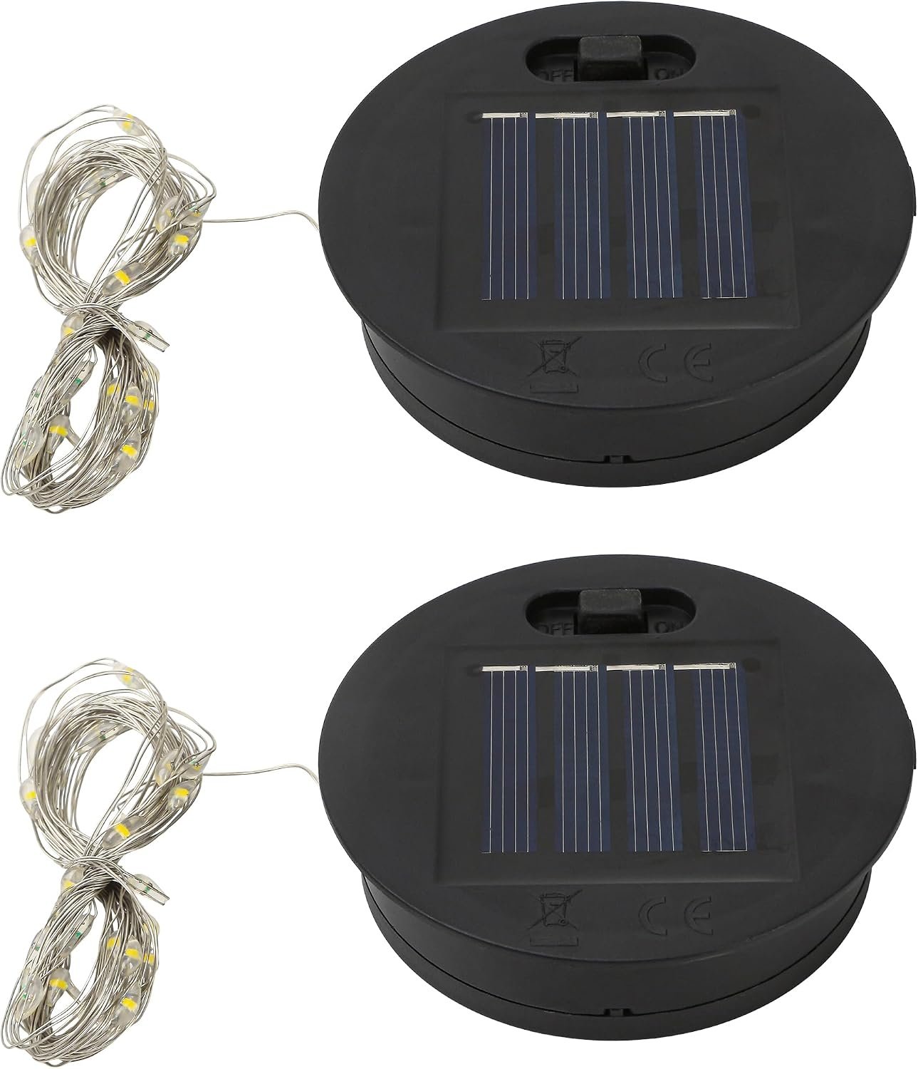 Solar Light Lantern Replacement Top 2 Pack 6cm/2.4inch Round Panel Lid with String, Decorative LED Fairy Can Lights for Outdoor Patio Yard Lawn Tree DIY Table Flower Garden Accessories Powered Parts