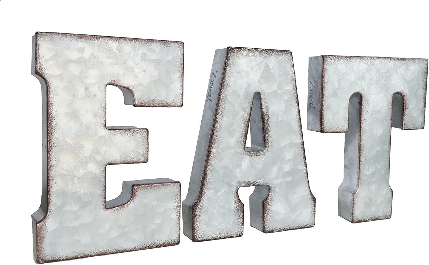 Zoreal Galvanized EAT Sign Rustic Metal Letters Free Standing Decorative Sign Wall Decor