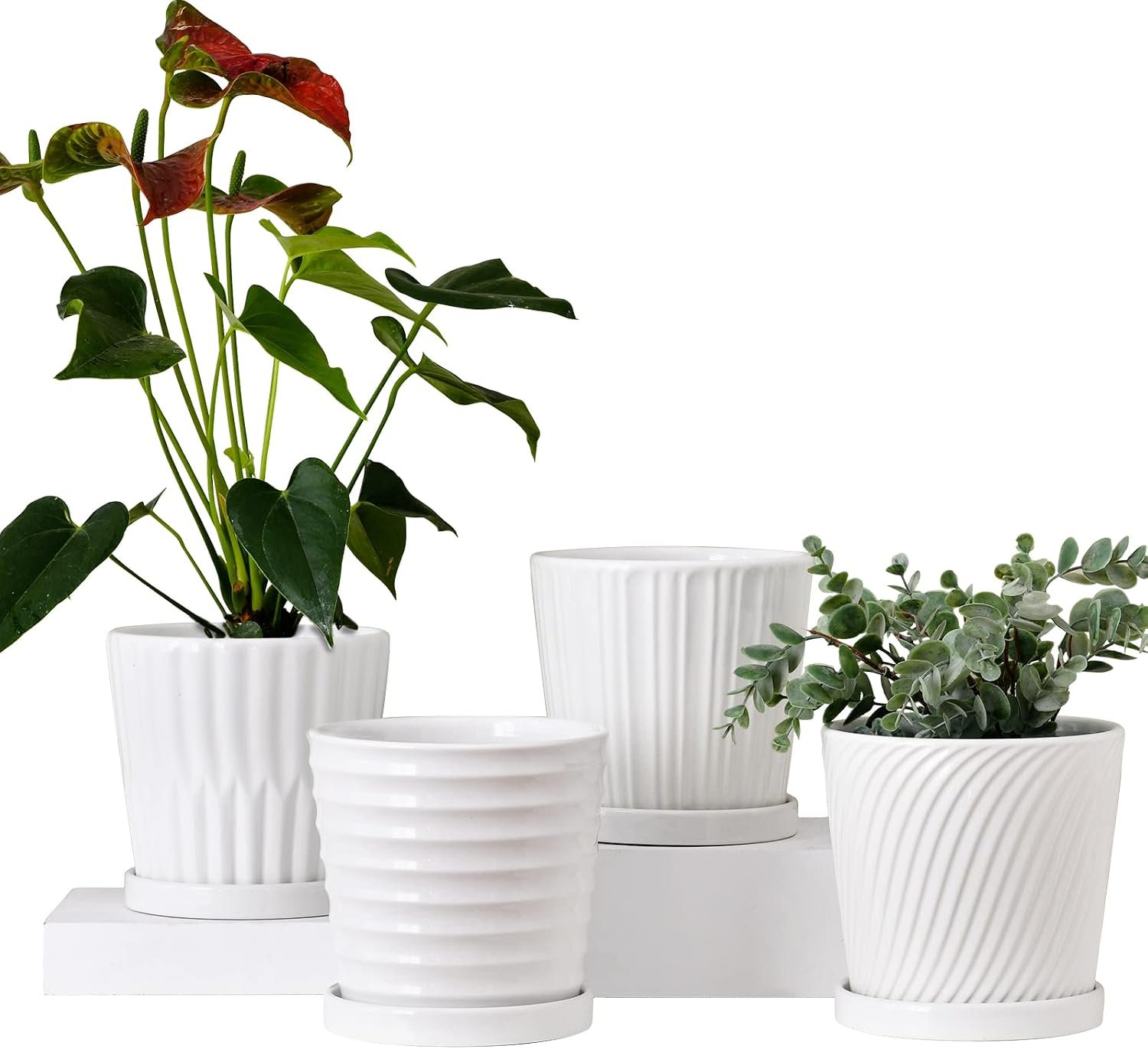 White 6 Inch Flower Pots for Plants,Ceramic Planter with Drainage Holes