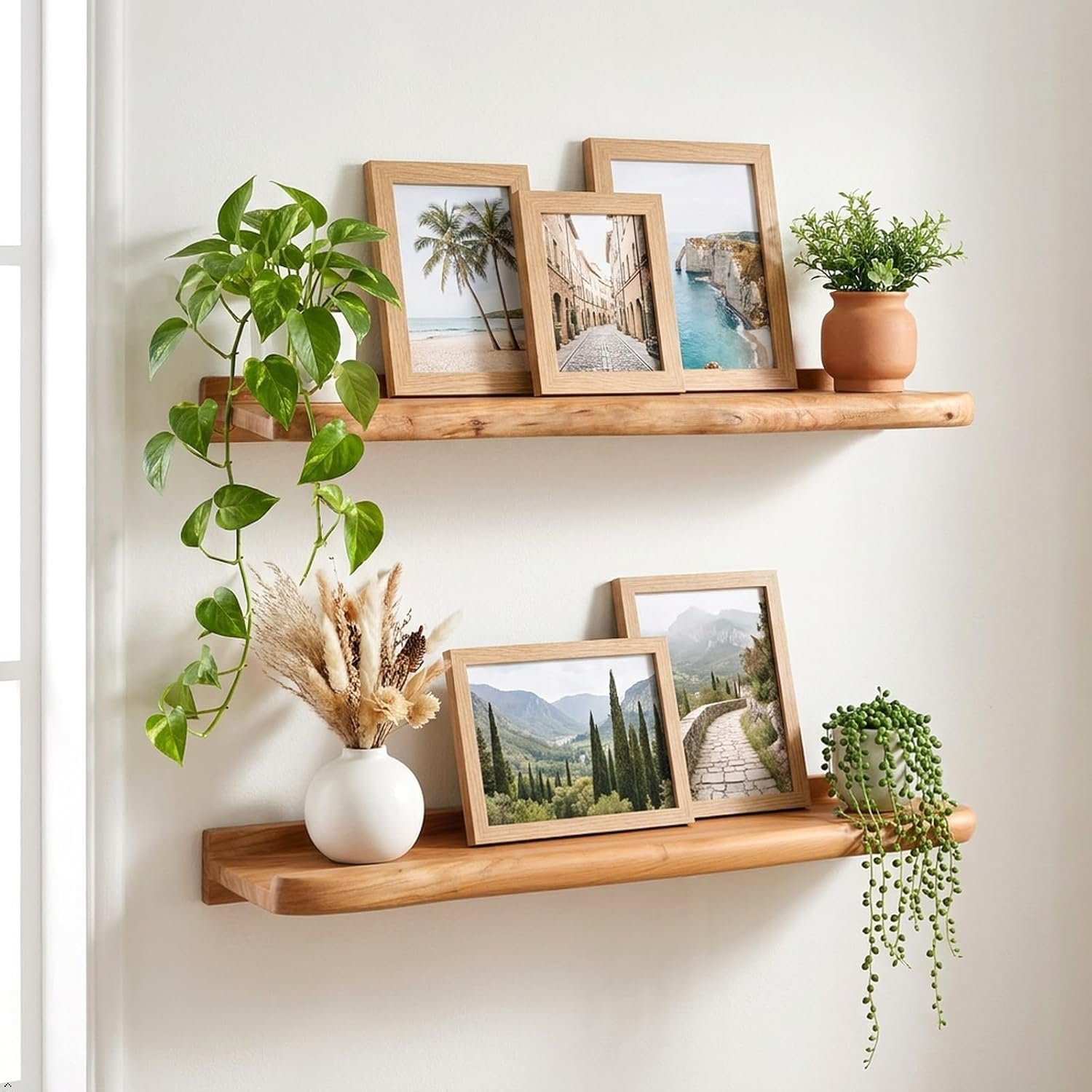 WELLAND 2-Pack Live Edge Cedar Floating Shelves with Picture Ledge