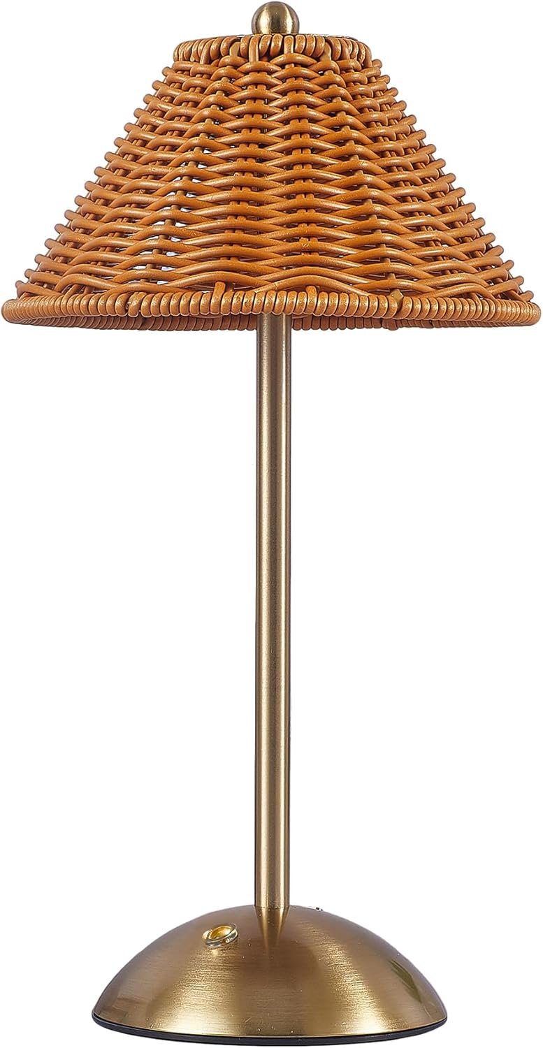 Boho Rattan Table Lamp,Wicker Night Light,LED Rechargeable Reading Lights,3 Color Touch Control Dimmable Bedside Lamps Living Room Bedroom Office Lighting Home Outdoor Decoration