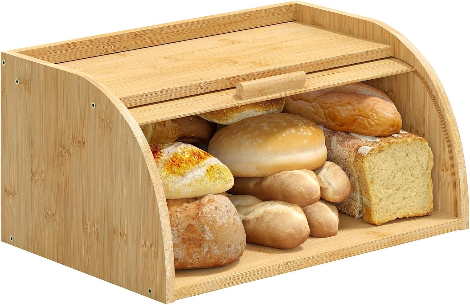 kiplant Bread Box for Kitchen Countertop, Small Bamboo Wood Bread Box, Wooden Corner Bread Storage Capacity
