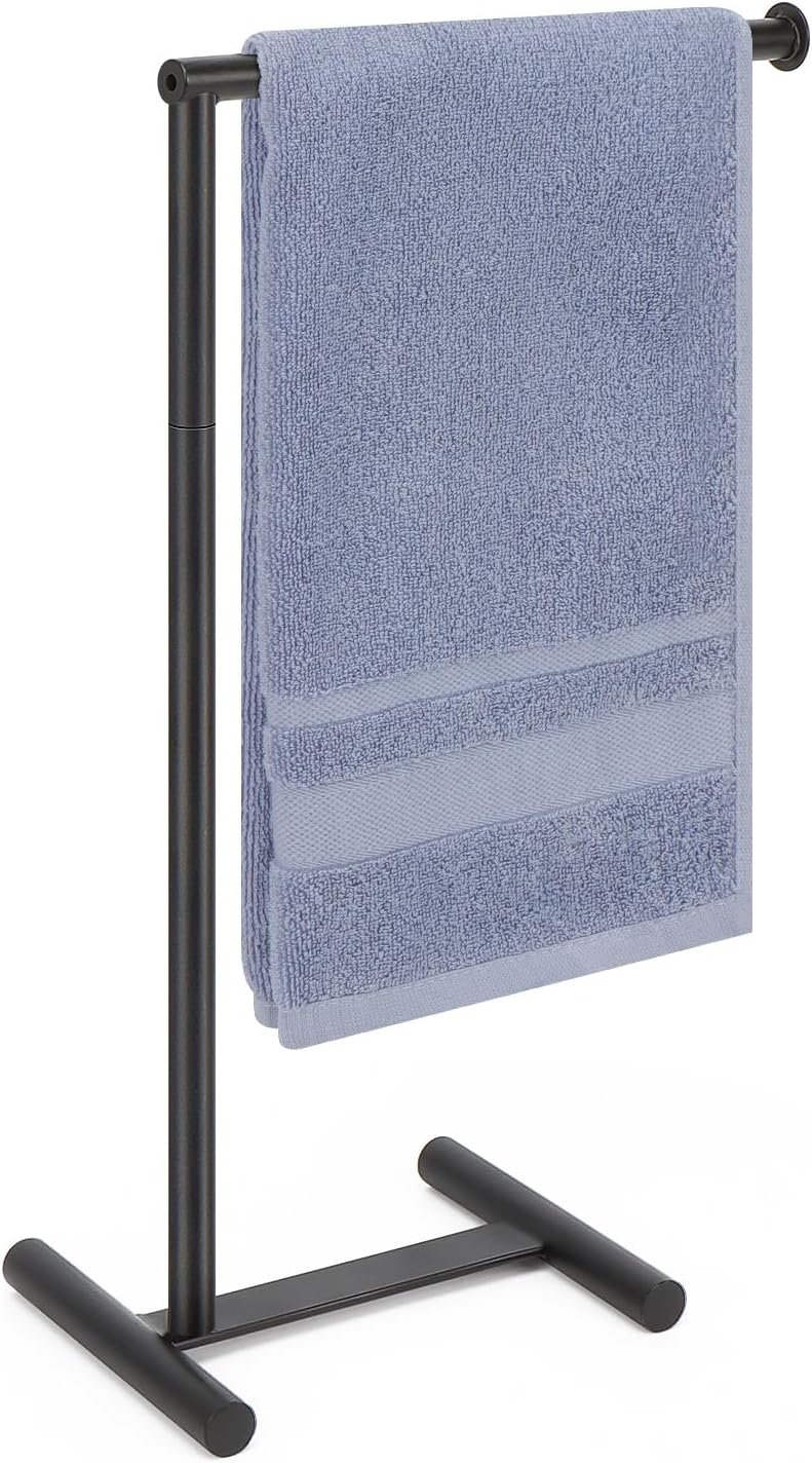 L-Shape Hand Towel Holder Stand, Metal Hand Towel Rack Modern Countertop Hand Towel Ring Standing Towel Bar for Bathroom Kitchen Vanity (Black)