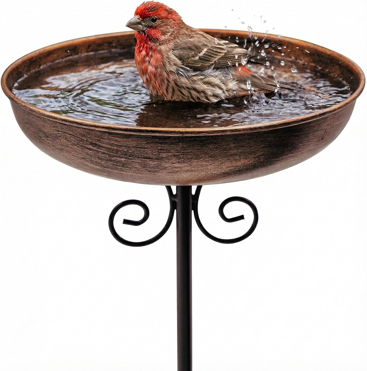 10″ Small Metal Bird Bath with Stake, Outdoor Birdbath for Garden