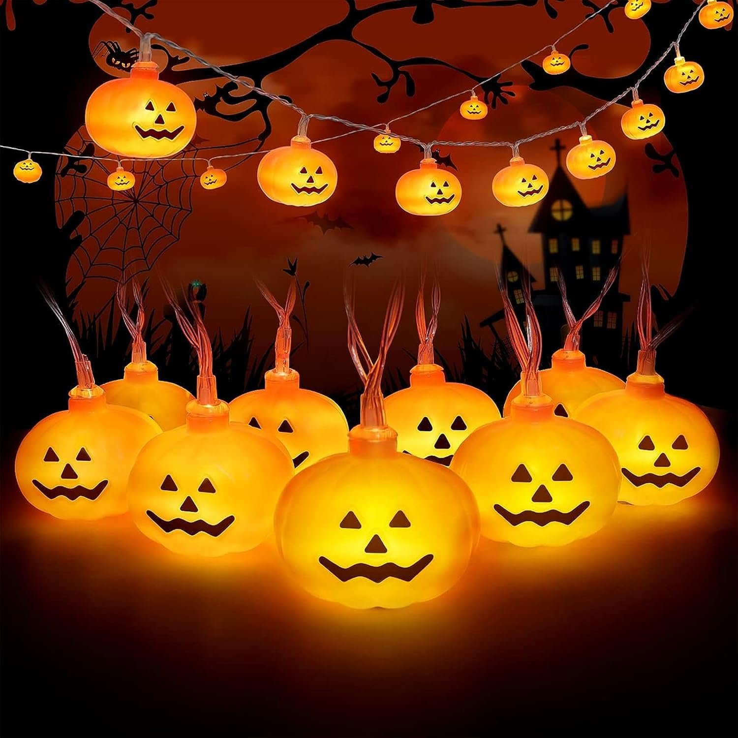 Bonison Halloween Pumpkin String Lights, 17FT Halloween Solar Powered 40 LED Lights, Jack O Lantern Lights Waterproof Decorations for Indoor Outdoor Bedroom Outdoor Patio Tree House Decor Party