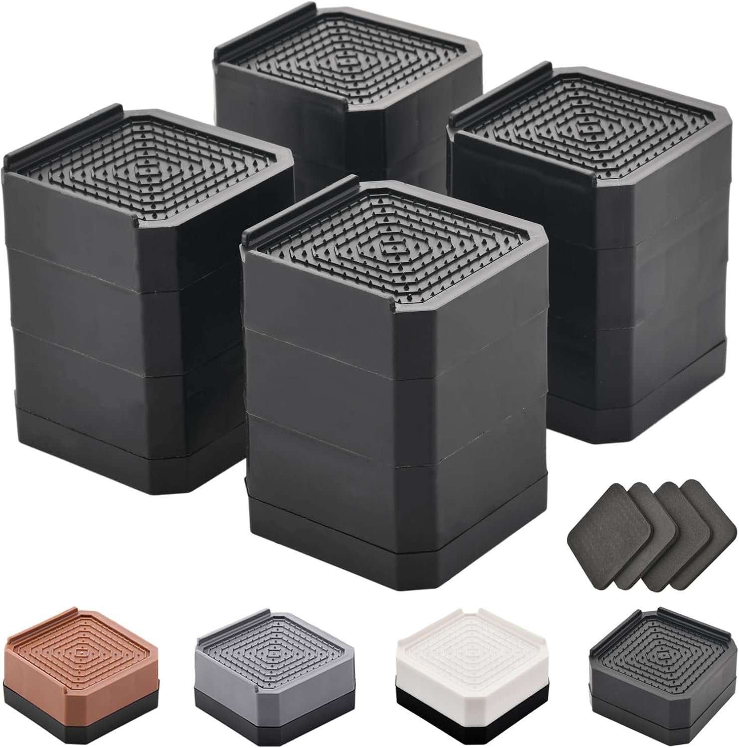 Adjustable Bed Risers 3&4.3 Inch, 4000 lbs, 4 Pack Black
