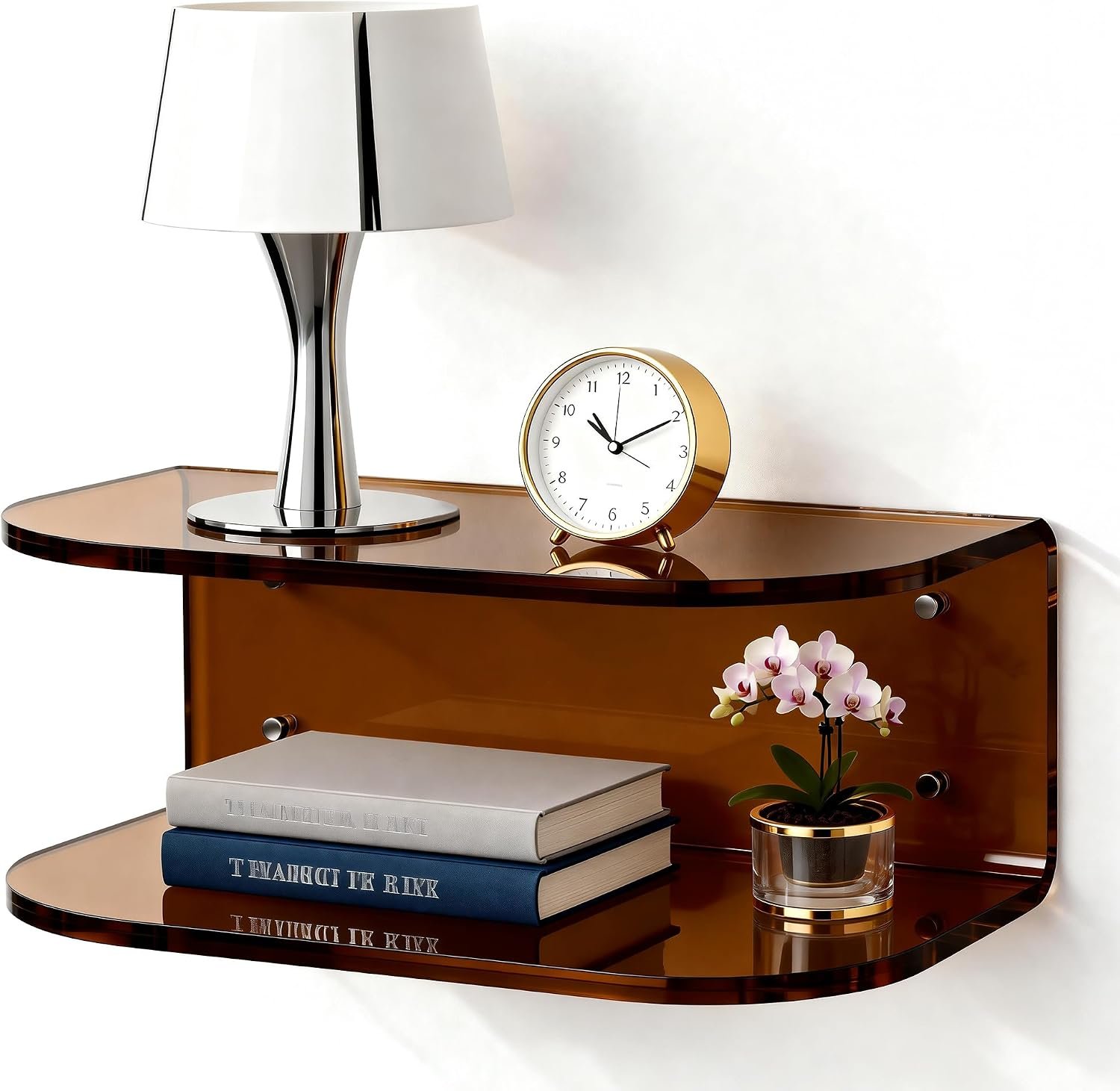 Acrylic Floating Nightstand, Wall Mounted Bedside Table Shelf (Dark Brown, 15.7”×9.4“×5.9”)