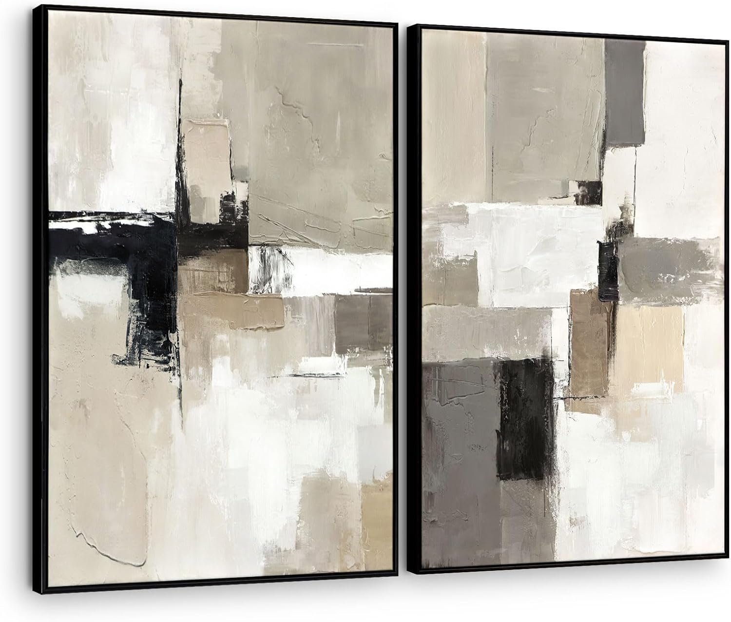 SAFERRYHOME Neutral Abstract Beige,Gray and Black Wall Art Set of 2,24″x36″