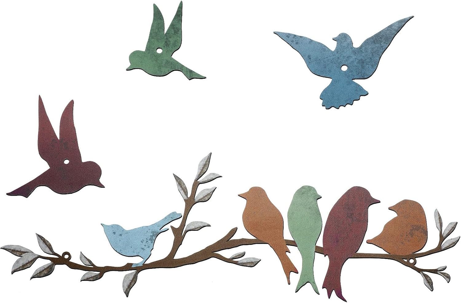 Metal Bird Wall Art Birds on The Branch Decor, Cute Colors