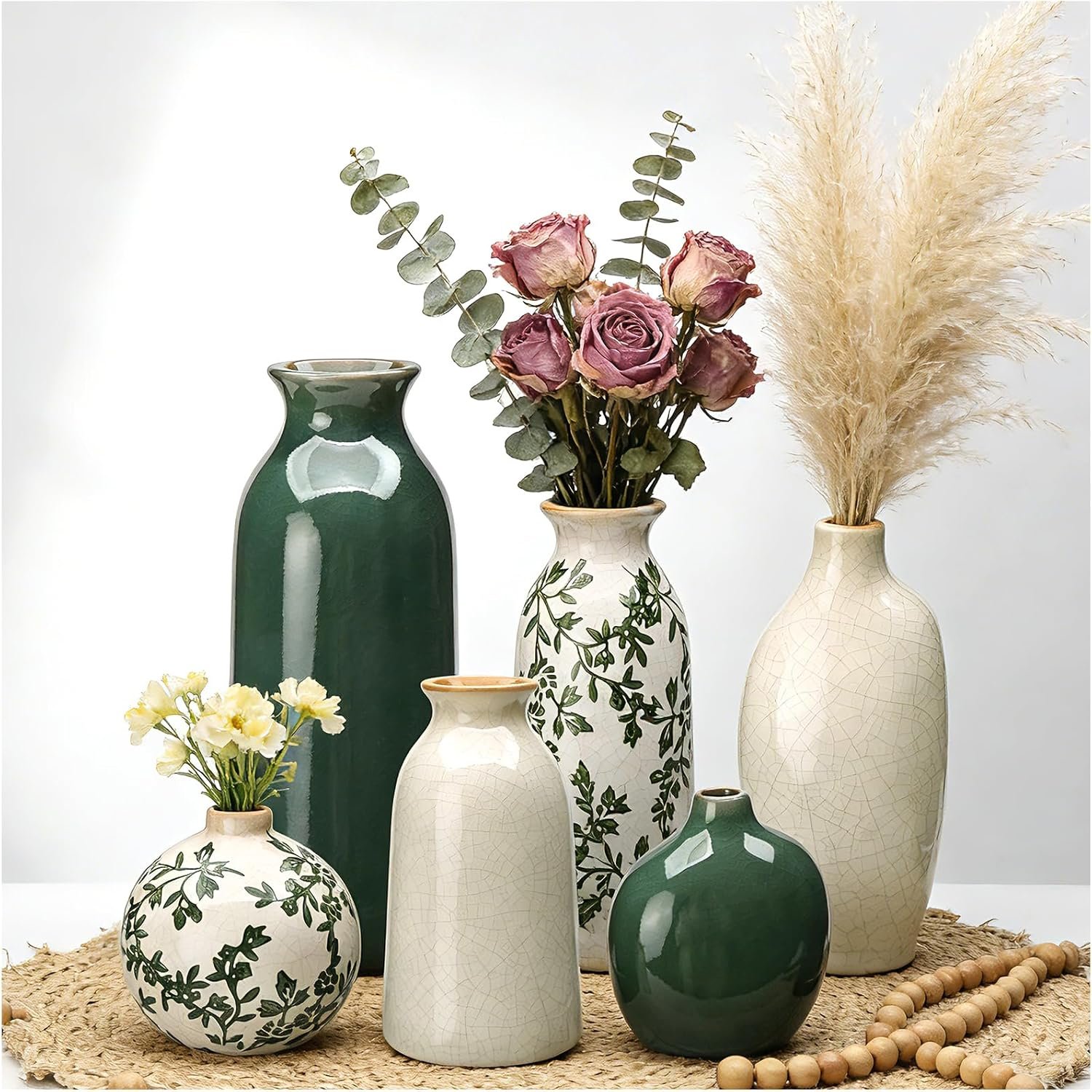 Ceramic Vase Set of 6，Flower Vases，Small Vases for Pampas Grass