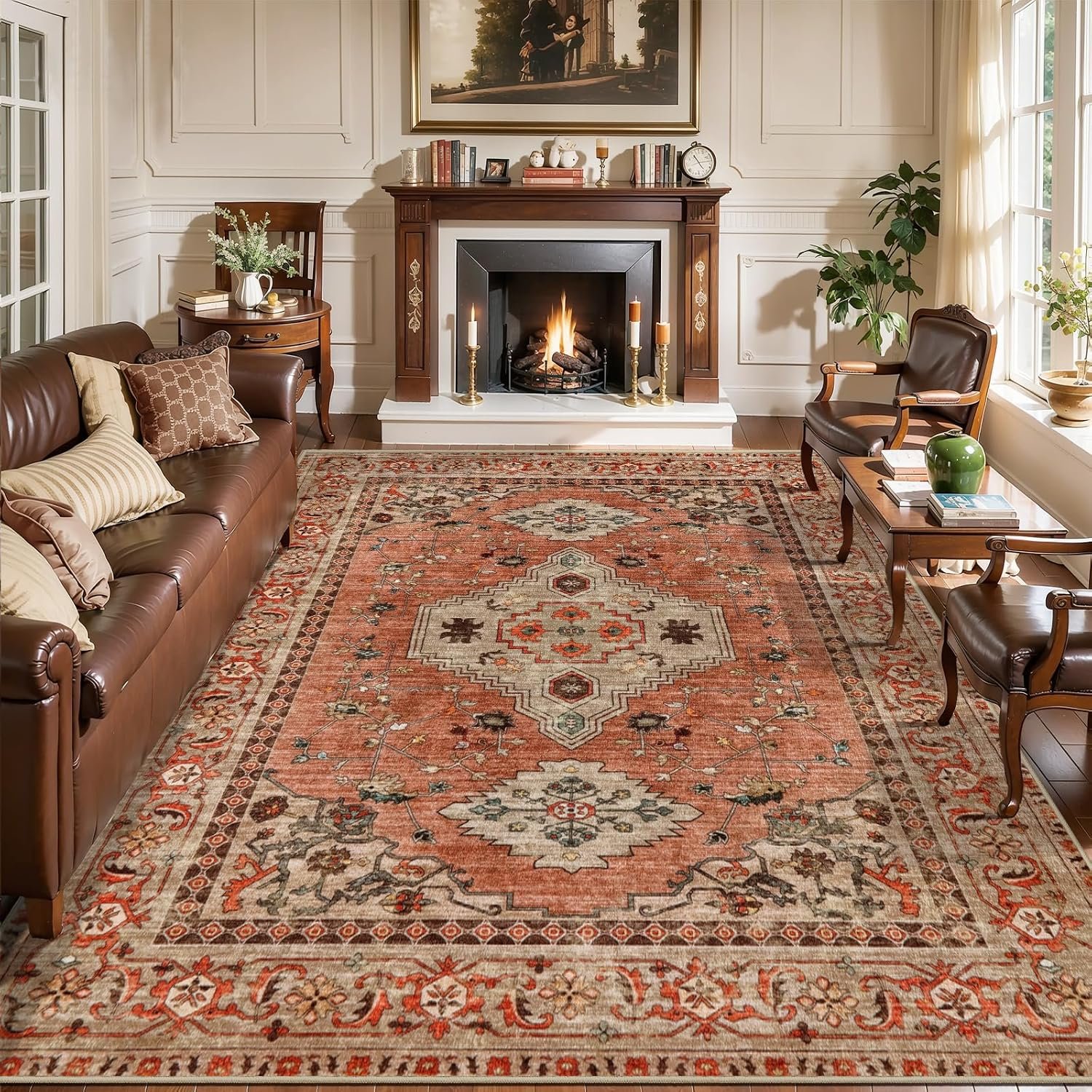 Tangsoo Boho 6×9 Washable Area Rugs for Living Room, Oriental Non Slip Rug