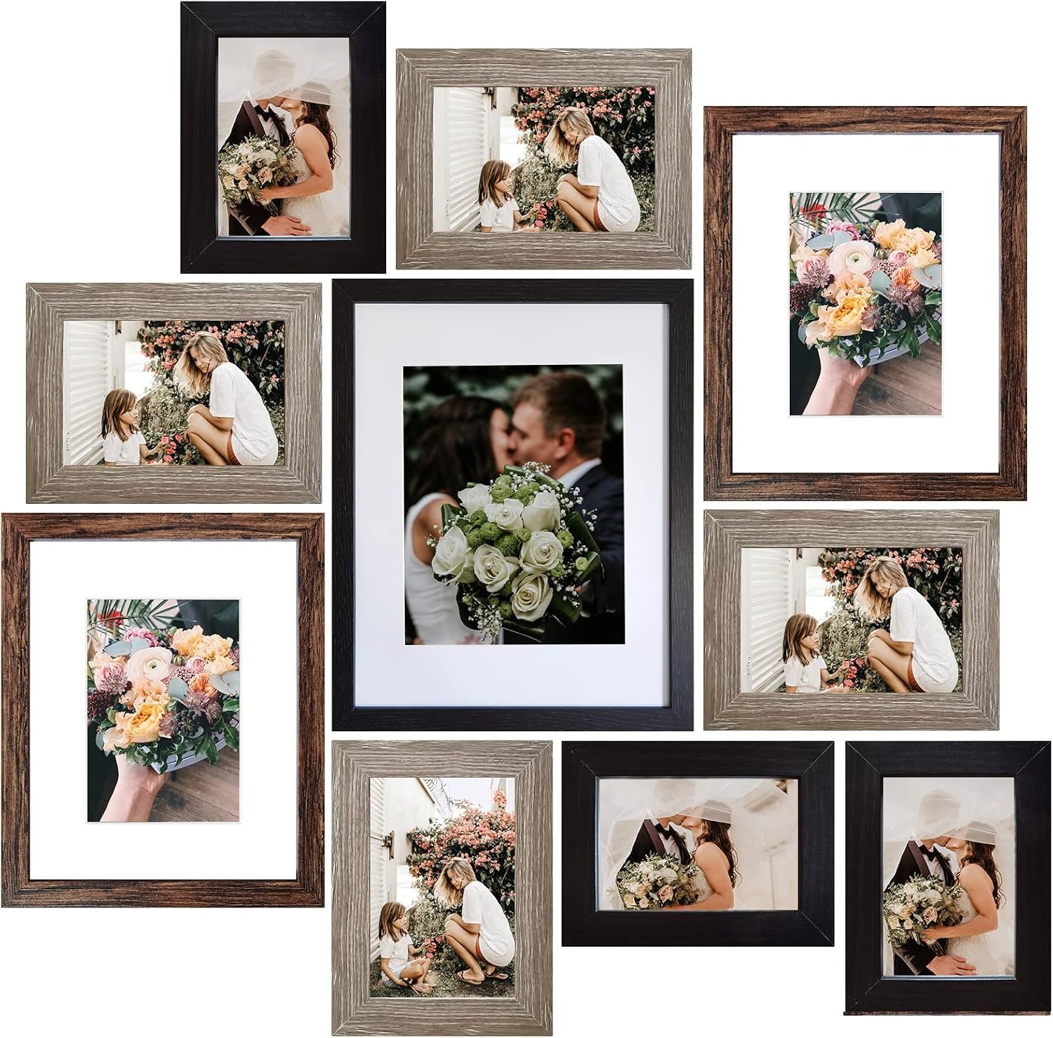 SESEAT Picture Frames Collage, Gallery Wall Frame Set with 11×14 8×10 5×7 4×6 Frames in 3 Different Finishes, Set of 10