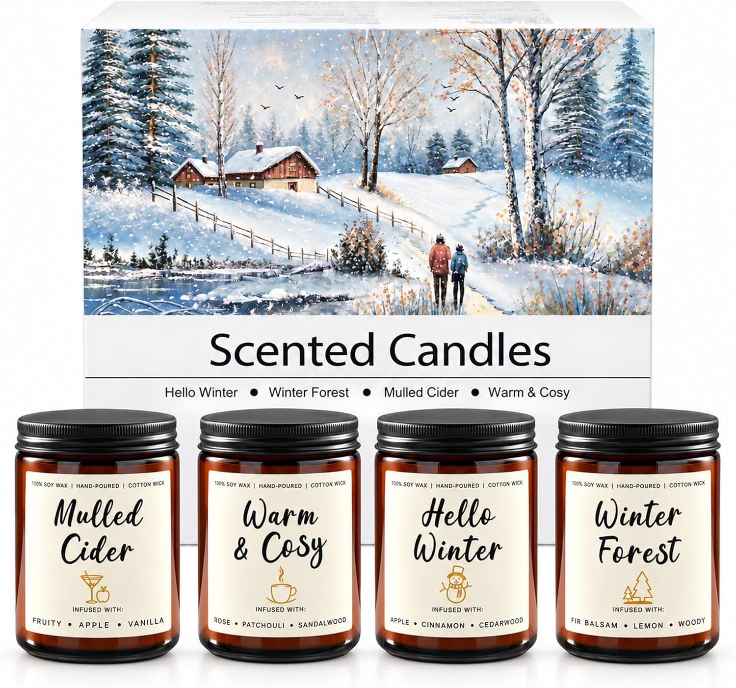 Scented Candles, 4 Pack Soy Candles Winter Gift Set, , 28 oz