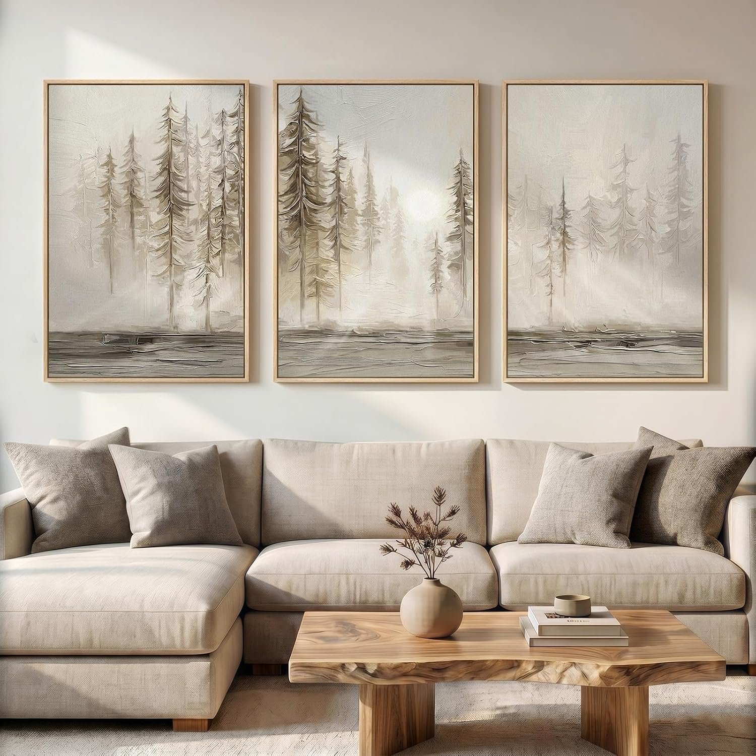 Large Framed Neutral Abstract Landscape Wall Art for Living Room, 24×36 In