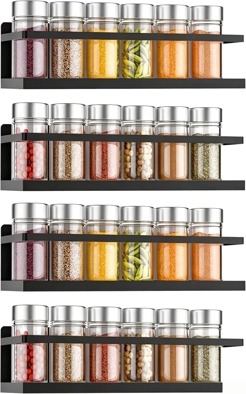 VANPET Magnetic Spice Rack for Refrigerator, Magnetic Fridge Shelf for Kitchen Spice Organizer, Spice Rack Wall Mount, Fridge Organizers and Storage (4, Black)