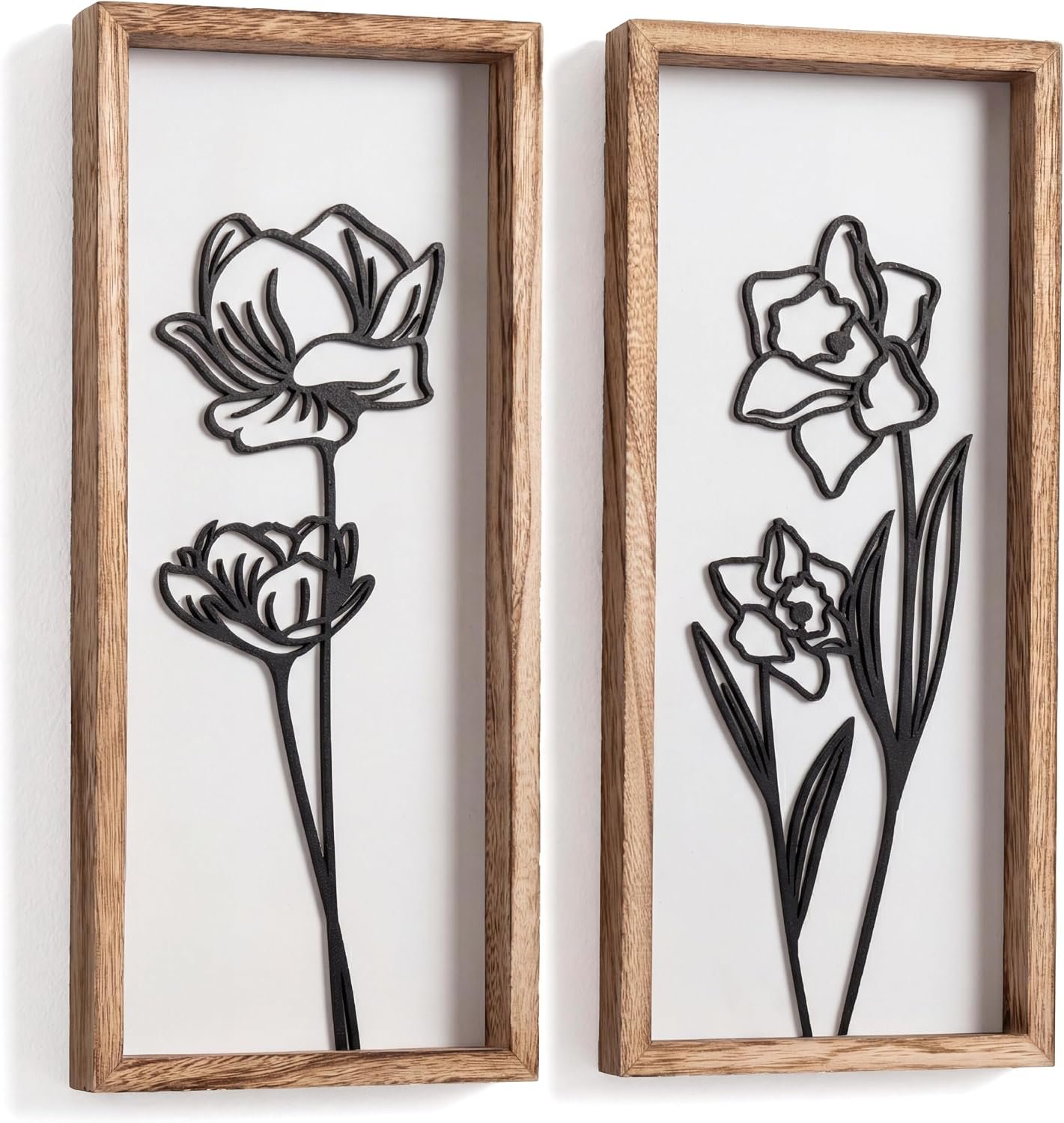 Tide and Tales 3D Black and White Floral Wall Art, Set of 2, Wall Art Set