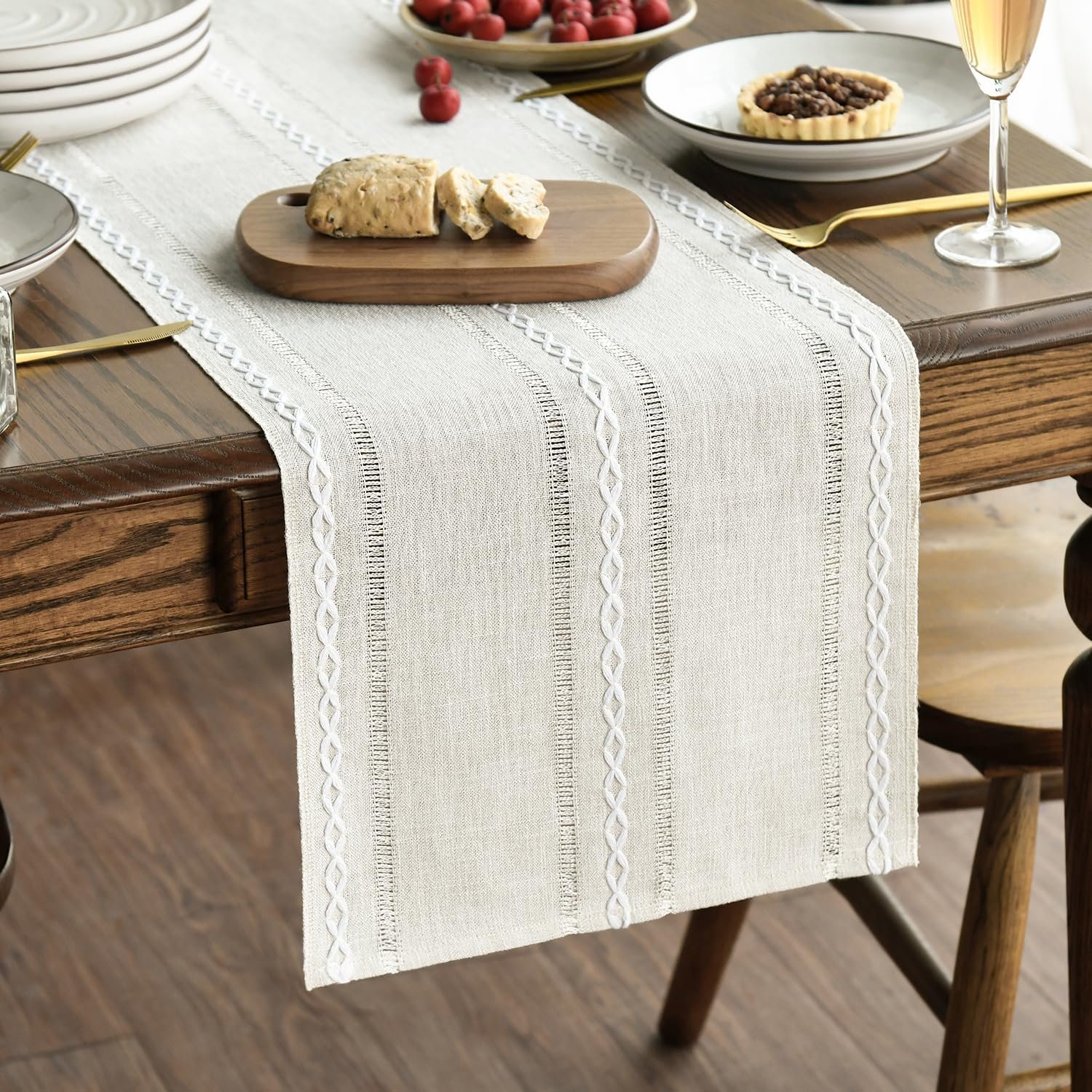 Artoid Mode Beige Rustic Cotton Linen Table Runner 13×72 Inch