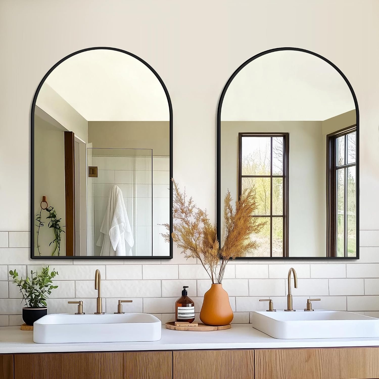 FICTOR 2 Pack 24″ x 36″ Arched Bathroom Vanity Mirror for Over Sink, Black