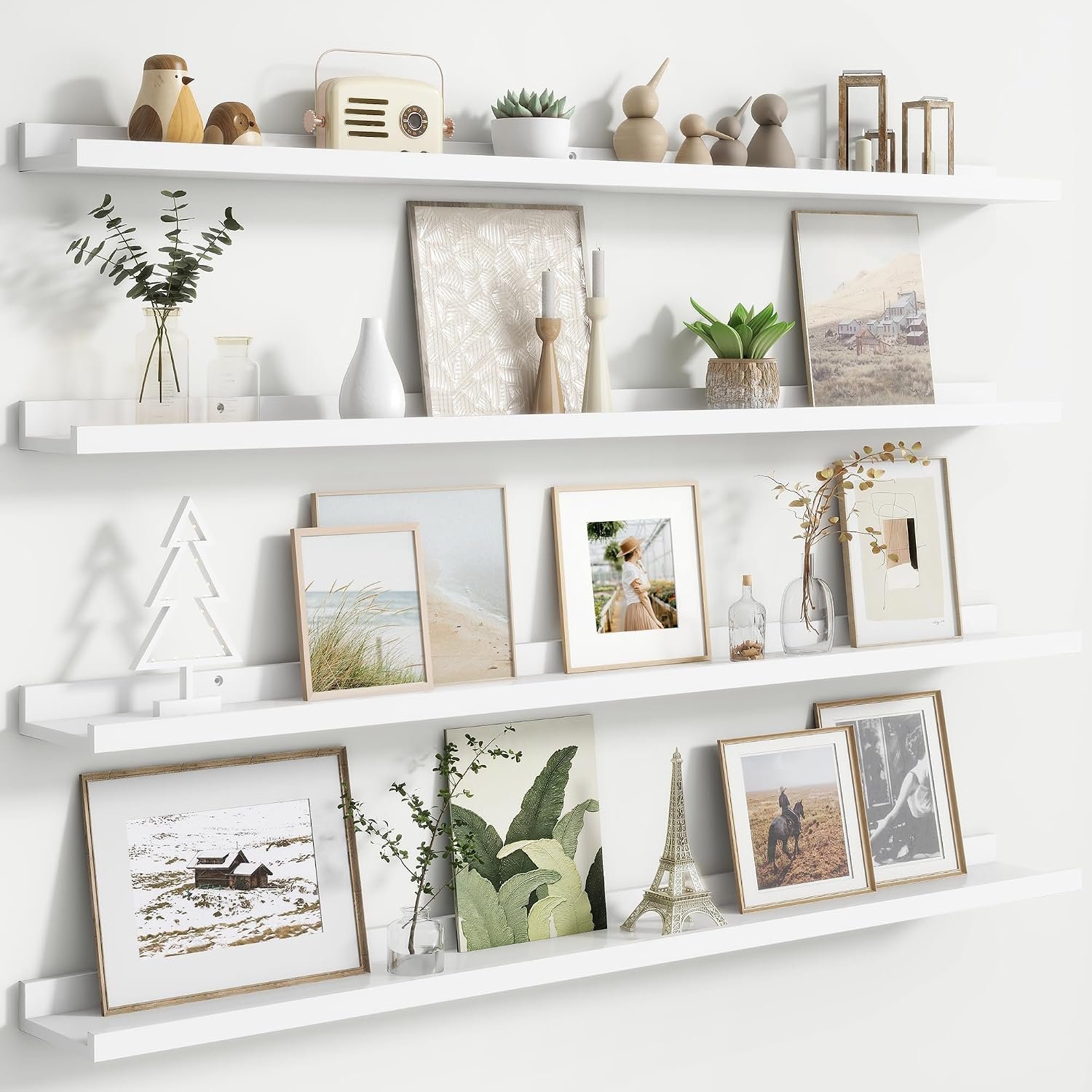 FLYJOE Floating Picture Ledge Shelves for Wall Set of 4, 48″ W, White