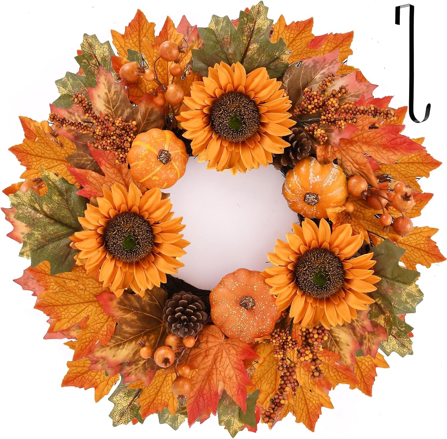 24 Inch Fall Wreaths for Front Door, Autumn Wreath with Hanger