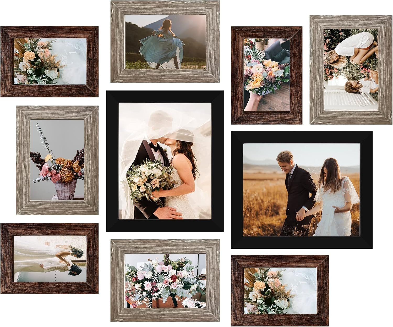 LUCKYLIFE Picture Frames Collage Wall Decor 10-Pack, Gallery Wall Frame Set with 8×10 5×7 4×6 Frames in 3 Different Finishes
