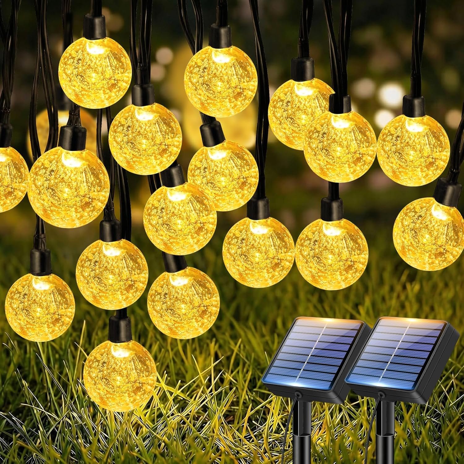 btfarm 2 Pack Solar String Lights Outdoor, Total 98FT 100 LED Crystal Globe