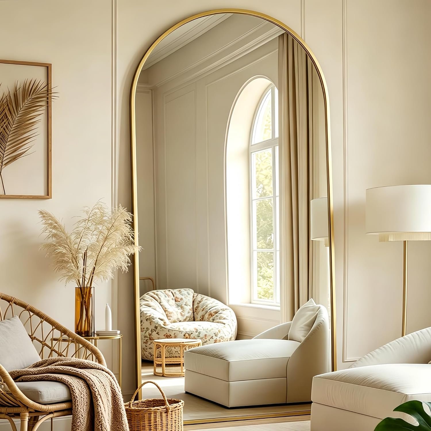 Arched Full Length Mirror, 70″x26″ Free Standing Floor Mirror, Gold