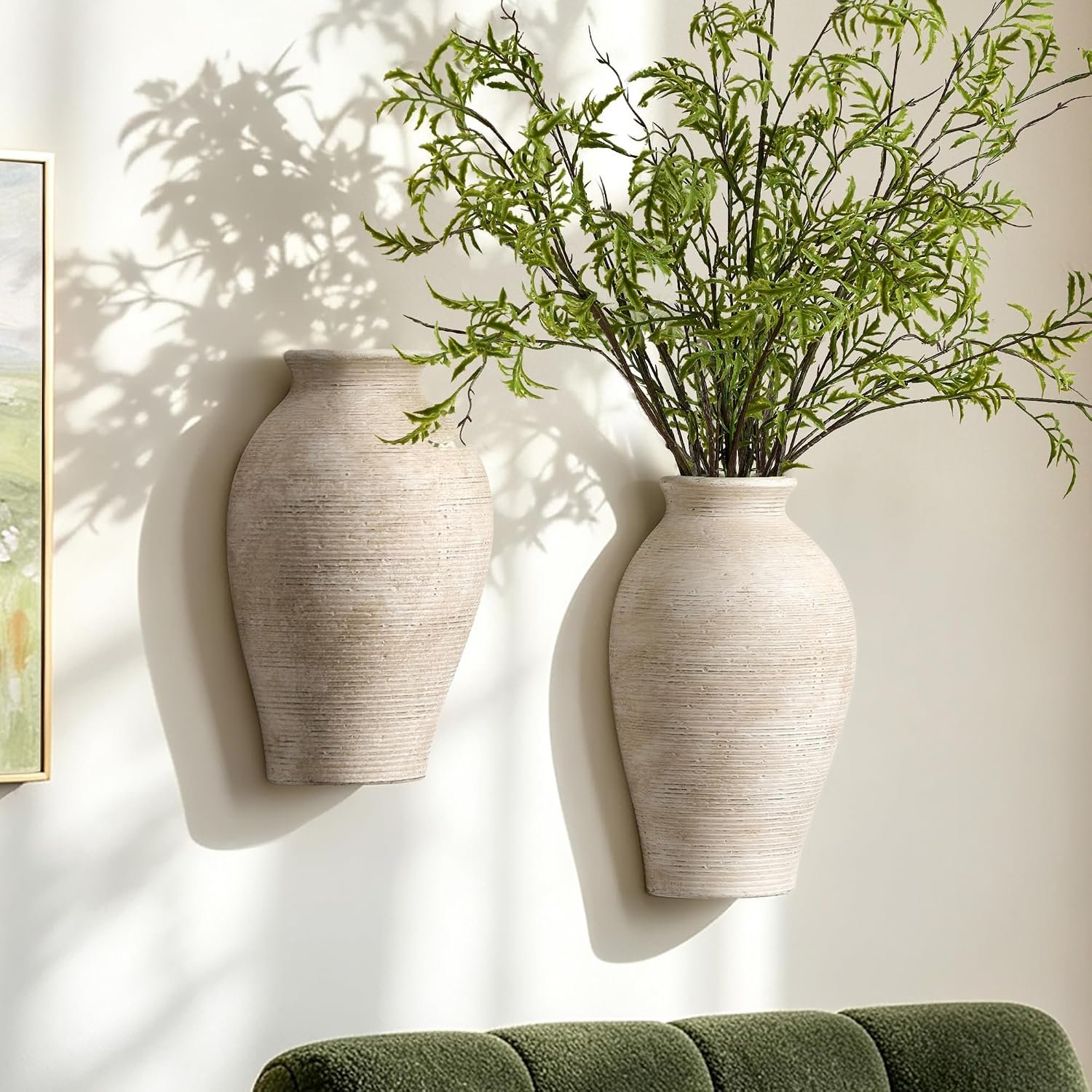 Vanselia 2 Pack Ceramic Wall Vase Home Decor Hanging Planter (12″ Retro)