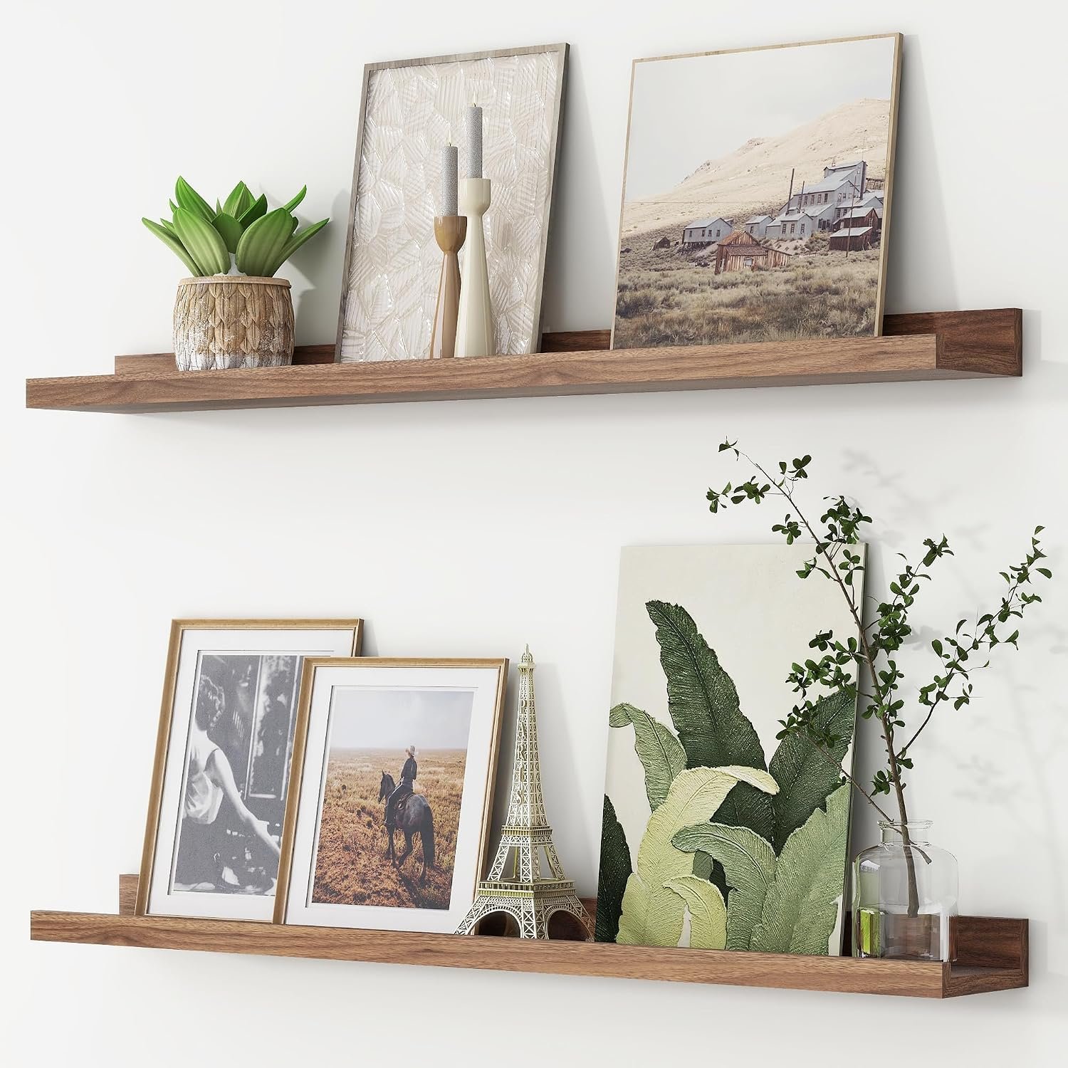 Picture Ledge Shelf, Floating Shelves for Wall, 36″ W Set of 2, Walnut