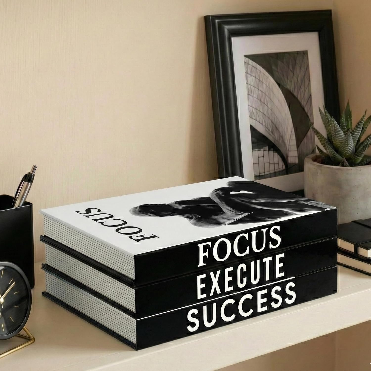 Motivational Decorative Books Set of 3 - Faux Books for Home Office Decor