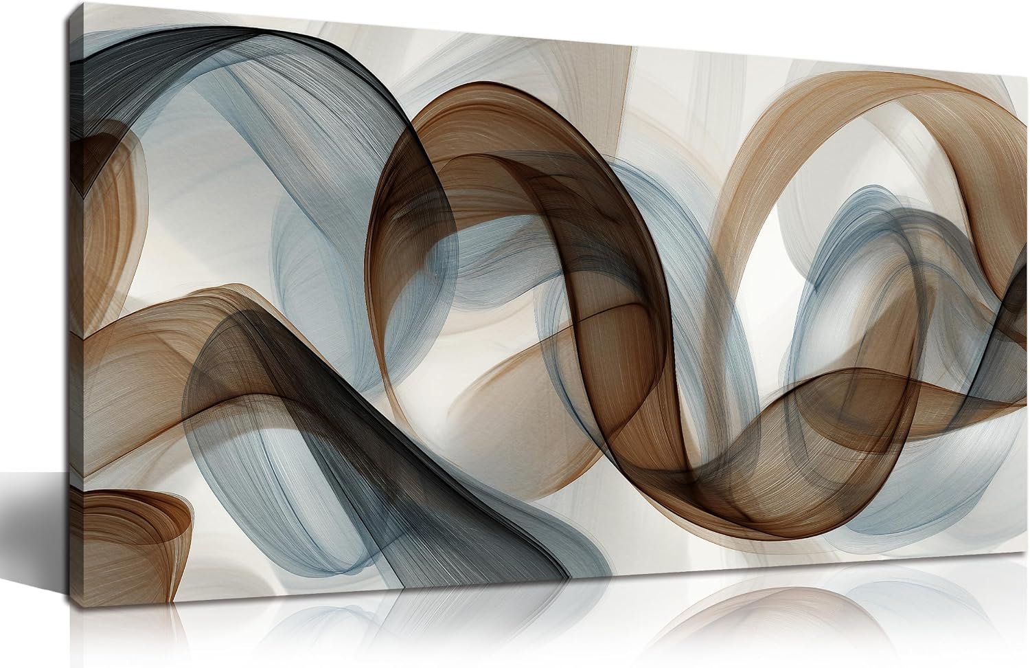 Blue Brown Abstract Canvas Print, Minimalist Wall Art for Living Room