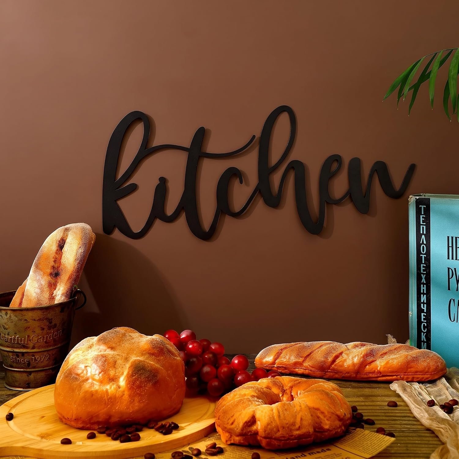 Maxdot Kitchen Metal Cutout Word Sign Farmhouse Wall Art, 15.7″x6.7″, Black