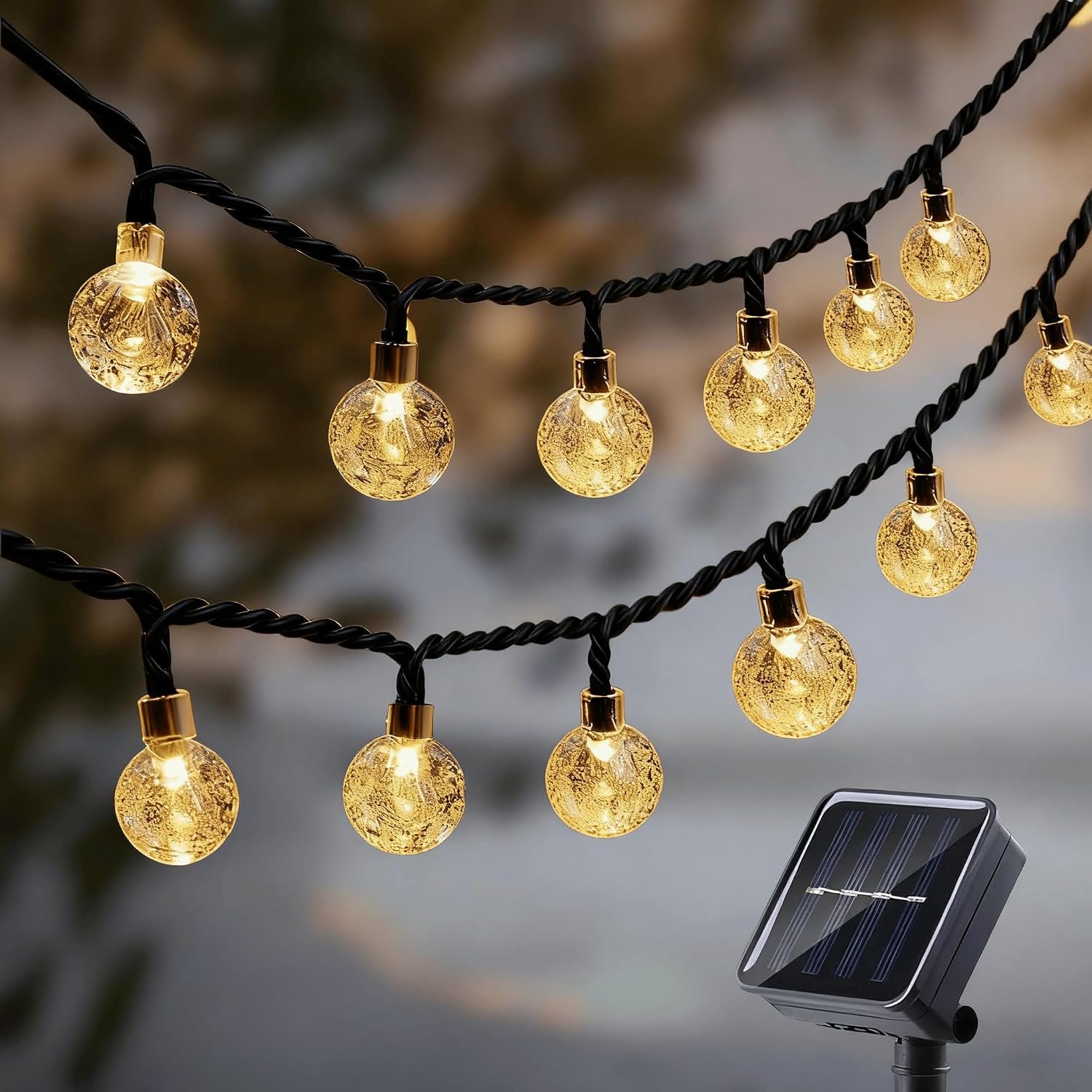 Solar String Lights Outdoor Waterproof IP65 9.3 Feet Patio Lights with 20 LED Crystal Globe Hanging Light for Backyard Porch Balcony Party Decor, Wedding,Party,Camping (Warm White)