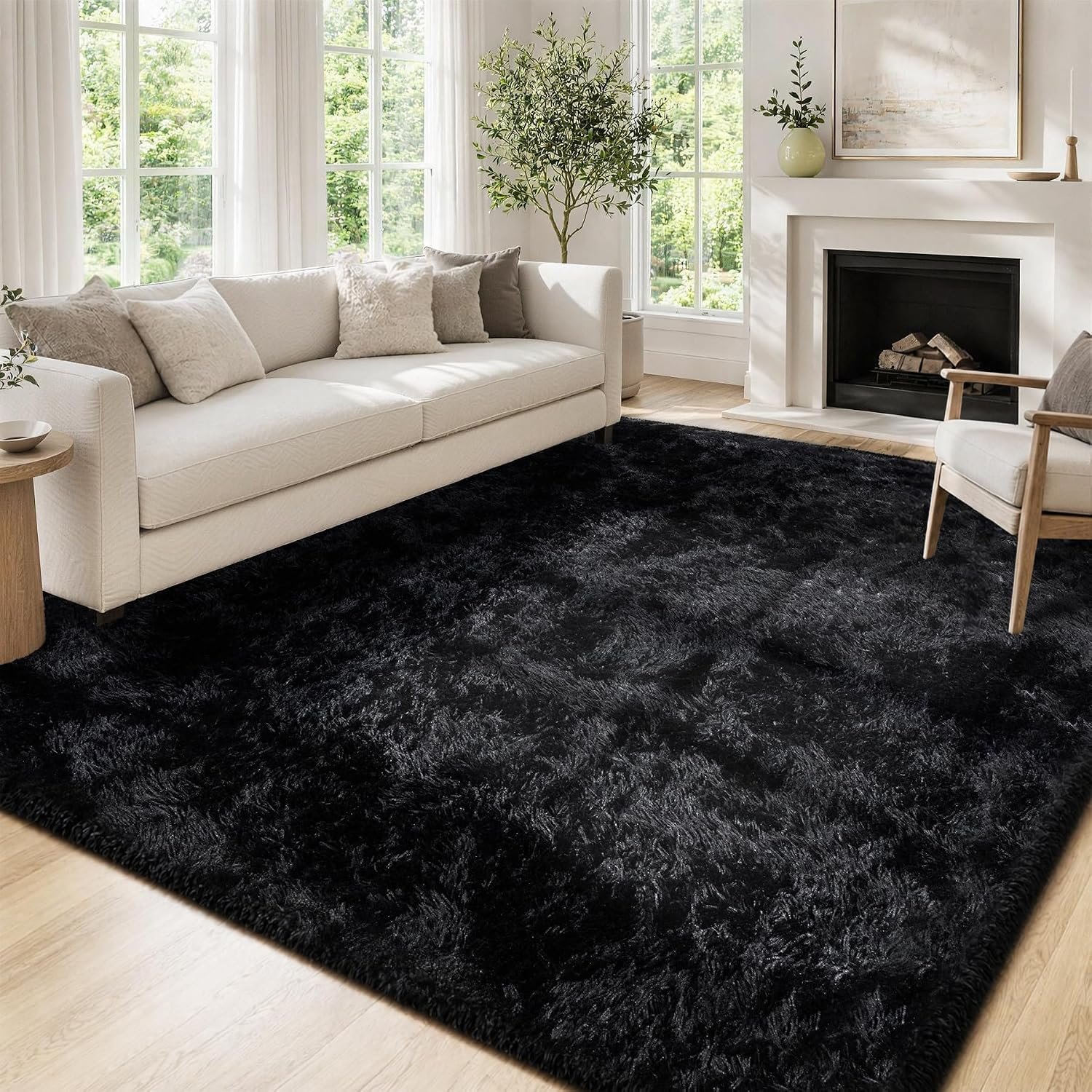 8×10 Area Rugs for Living Room Bedroom, Black Rug Soft Fluffy Shag