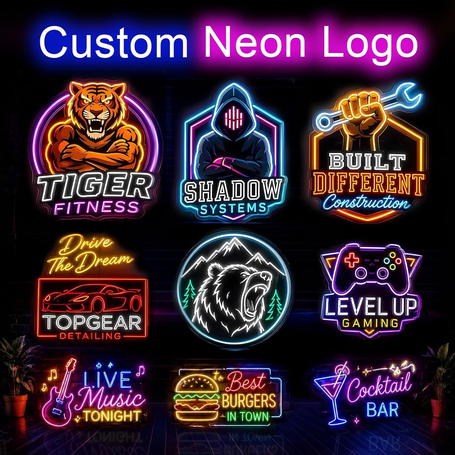 Custom Business Logo Neon Signs, UV Printed LED Sign for Wall Decor