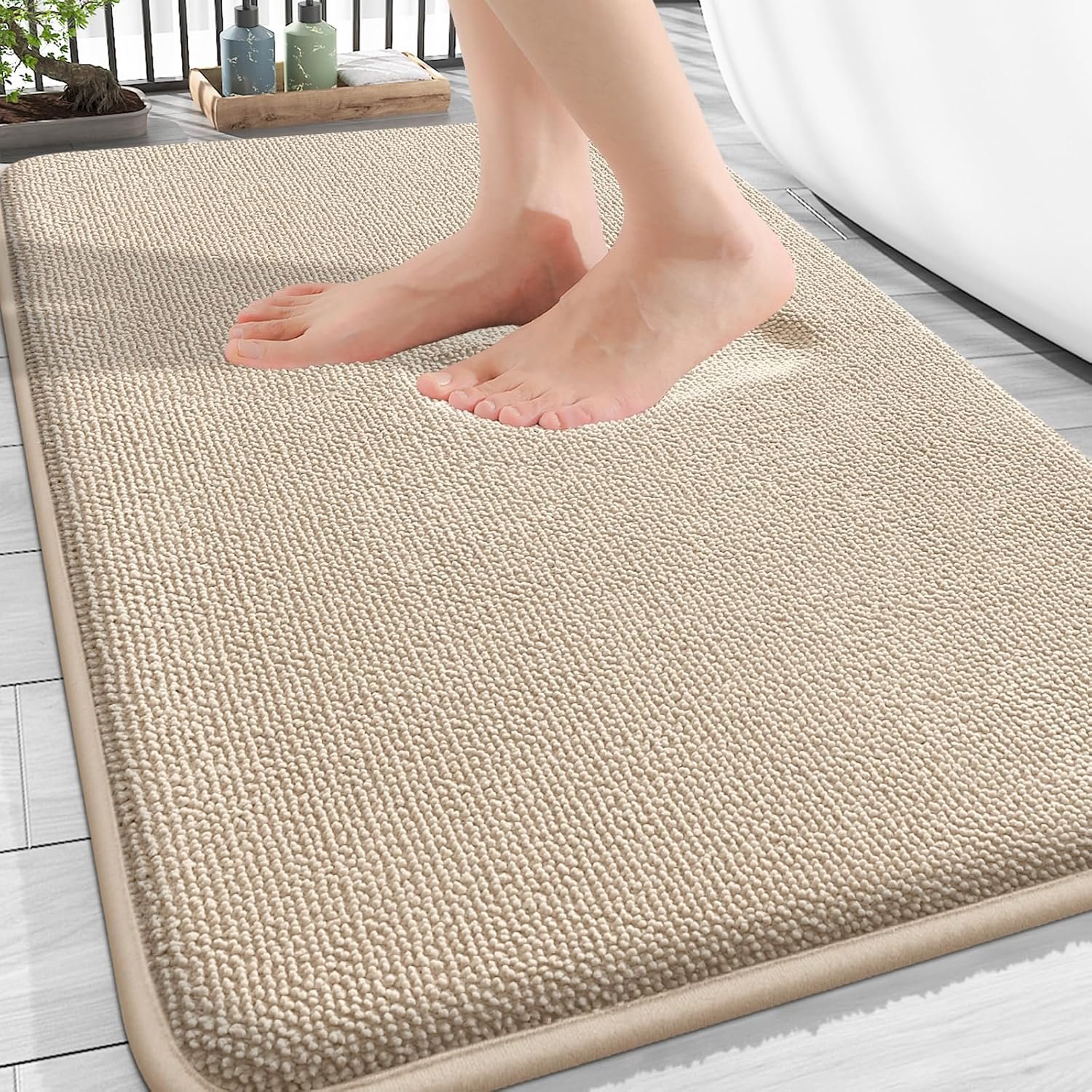 OLANLY Thick Memory Foam Bathroom Rugs 30x20, Absorbent Bath Mat, Beige