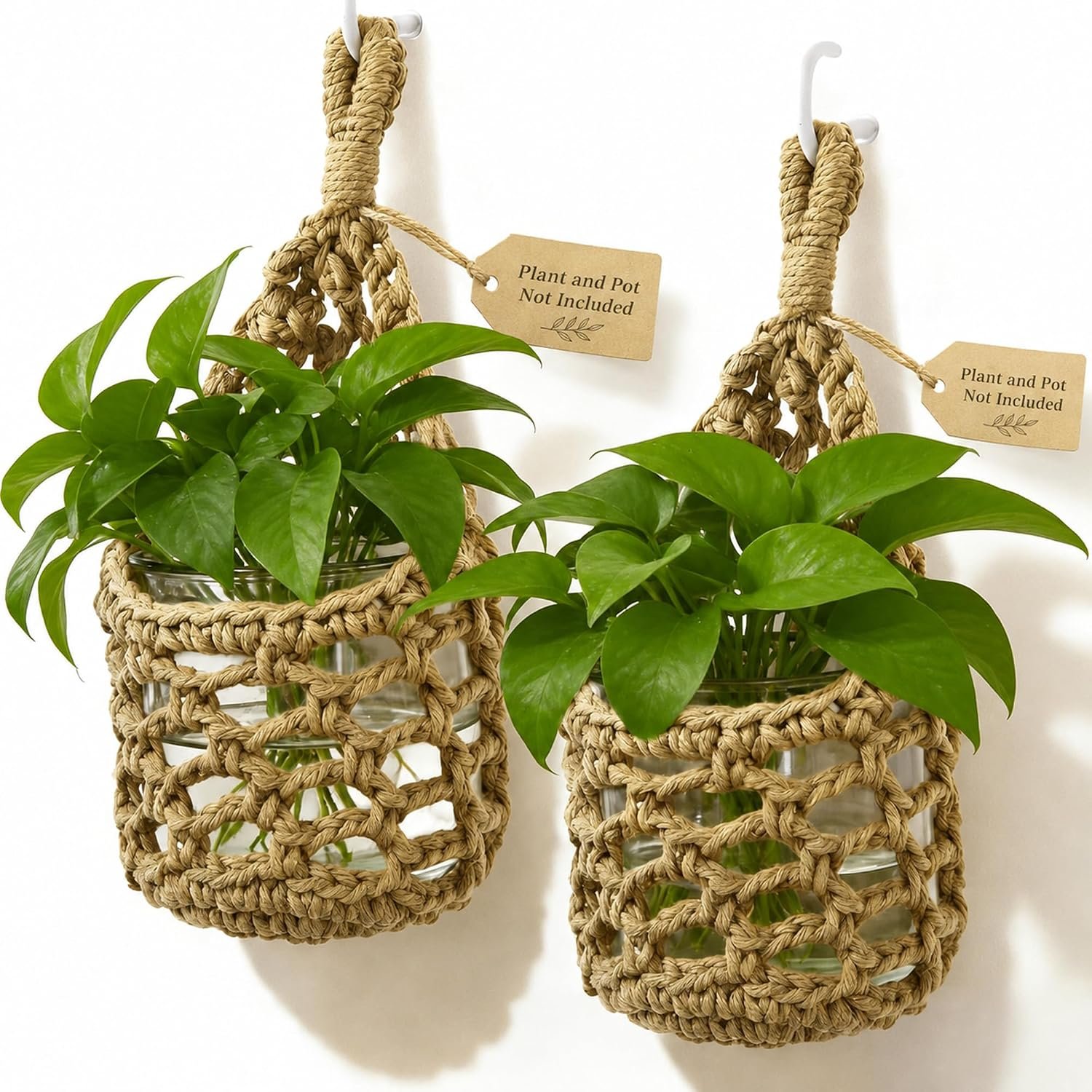 Macrame Wall Plant Hanger, Small Hanging Planter Basket Holder, Wall Planters for Indoor Plants, for Up to 4 Inch Pot (Brown, 4-Inch)
