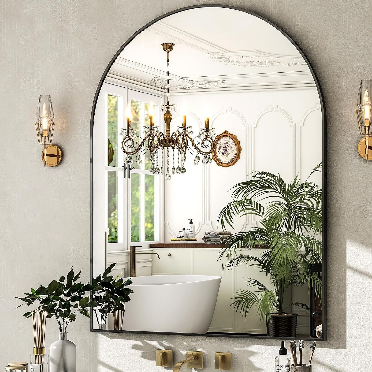 HARRITPURE Arched Wall Mirror 30″x40″ Black Arch Bathroom Vanity Mirror