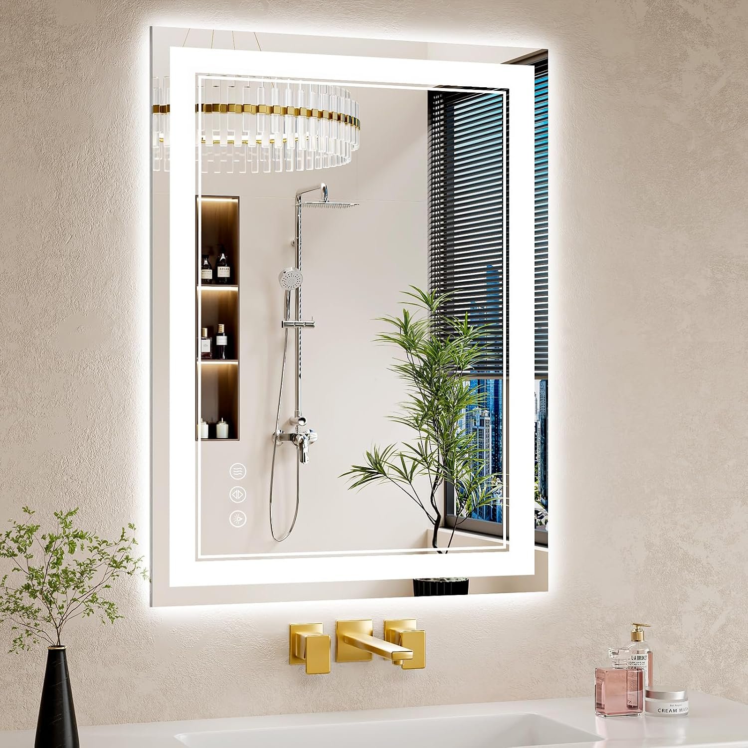 24″x32″ LED Bathroom Mirror with Lights, Anti-Fog, Backlit + Front Lit, Dimmable, Led Vanity Mirror for Wall, Lighted Bathroom Mirror, 3 Colors, Shatter-Proof Tempered Glass