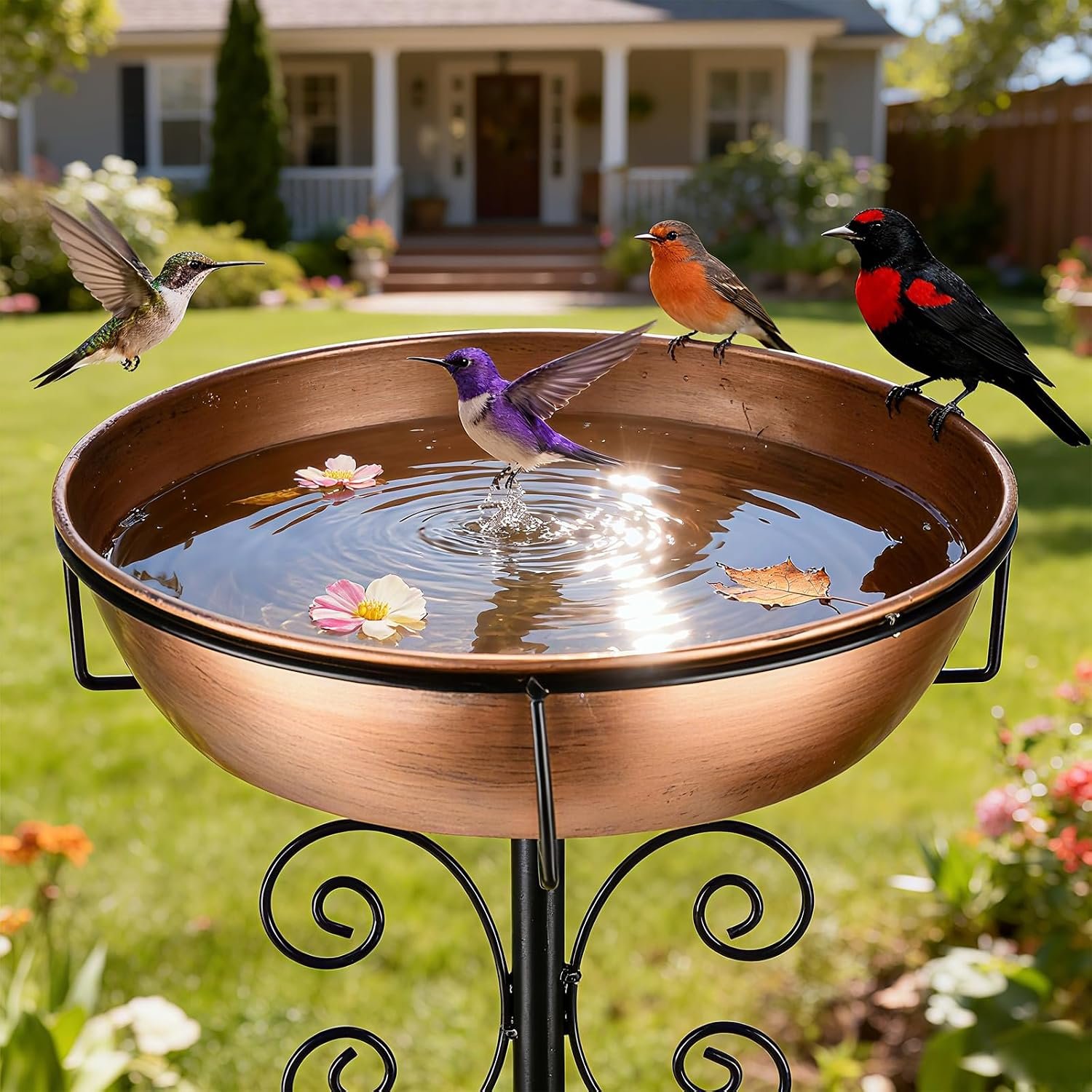 3″ Deep 43″ Tall Metal Bird Bath for Outside, Birdbath for Outdoors