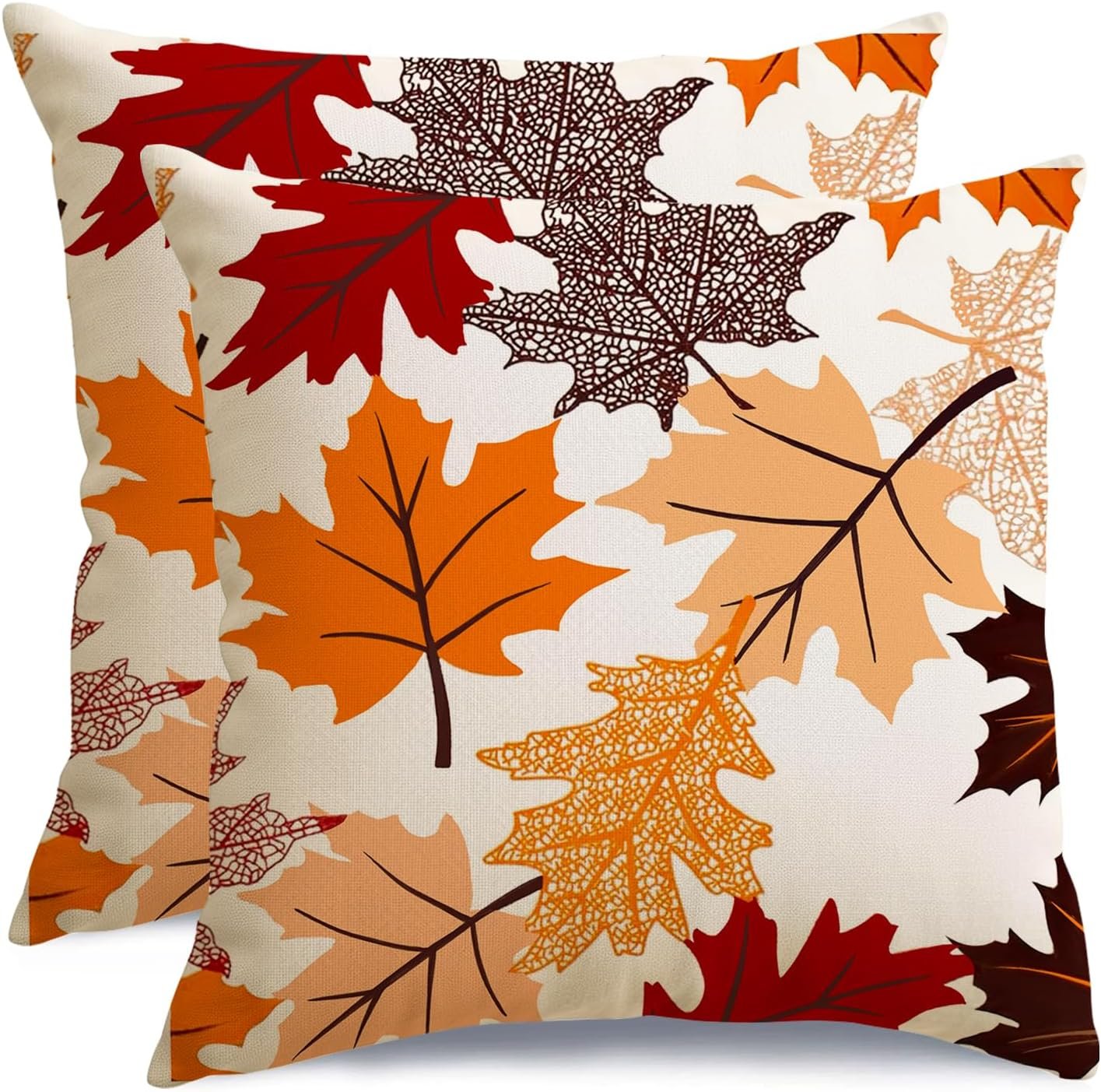 Fall Pillow Covers 18×18 Set of 2,Maple Leaves Outdoor Thanksgiving Autumn