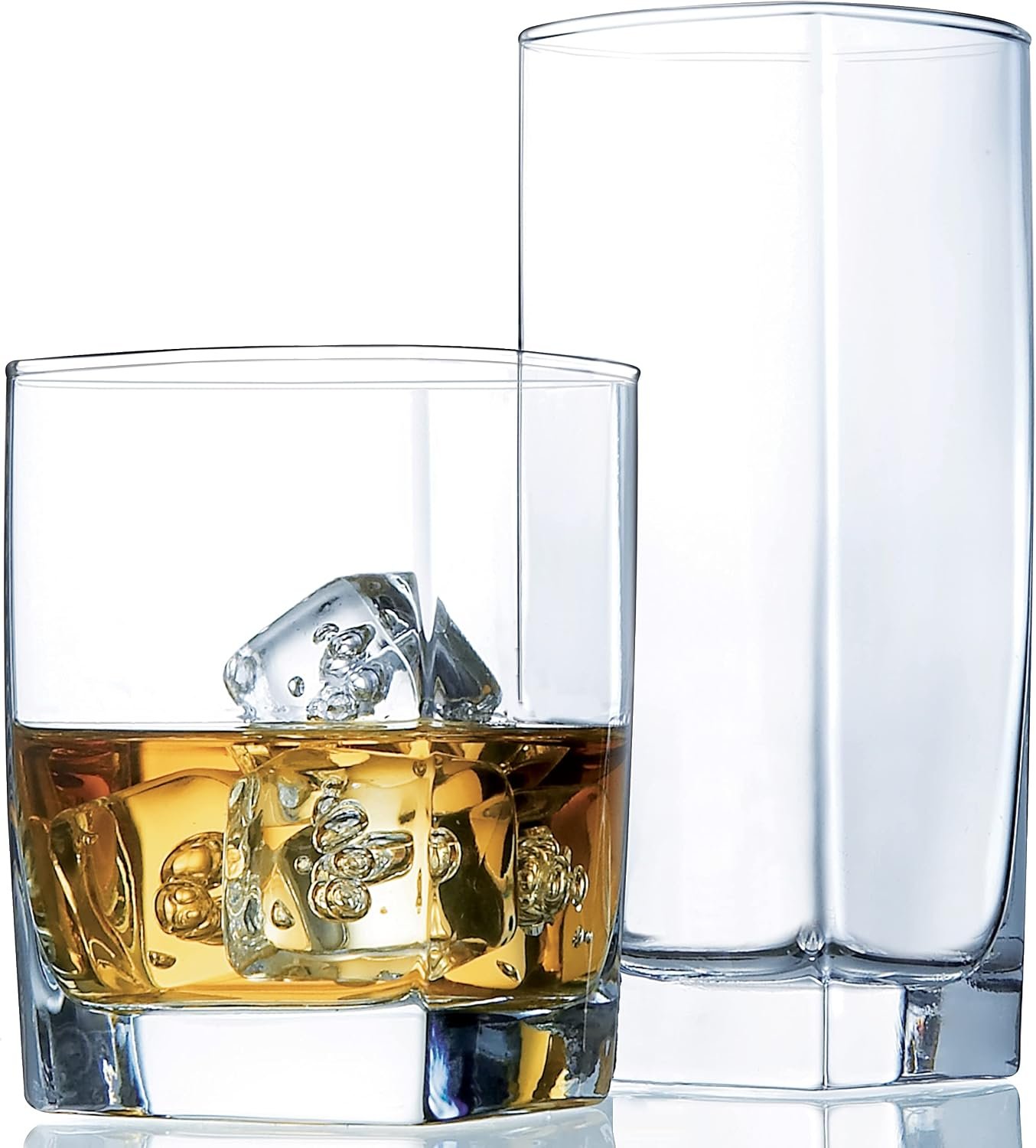 Square Everyday Drinking Glasses – Set of 16 Kitchen Drinkware Glass Cups.